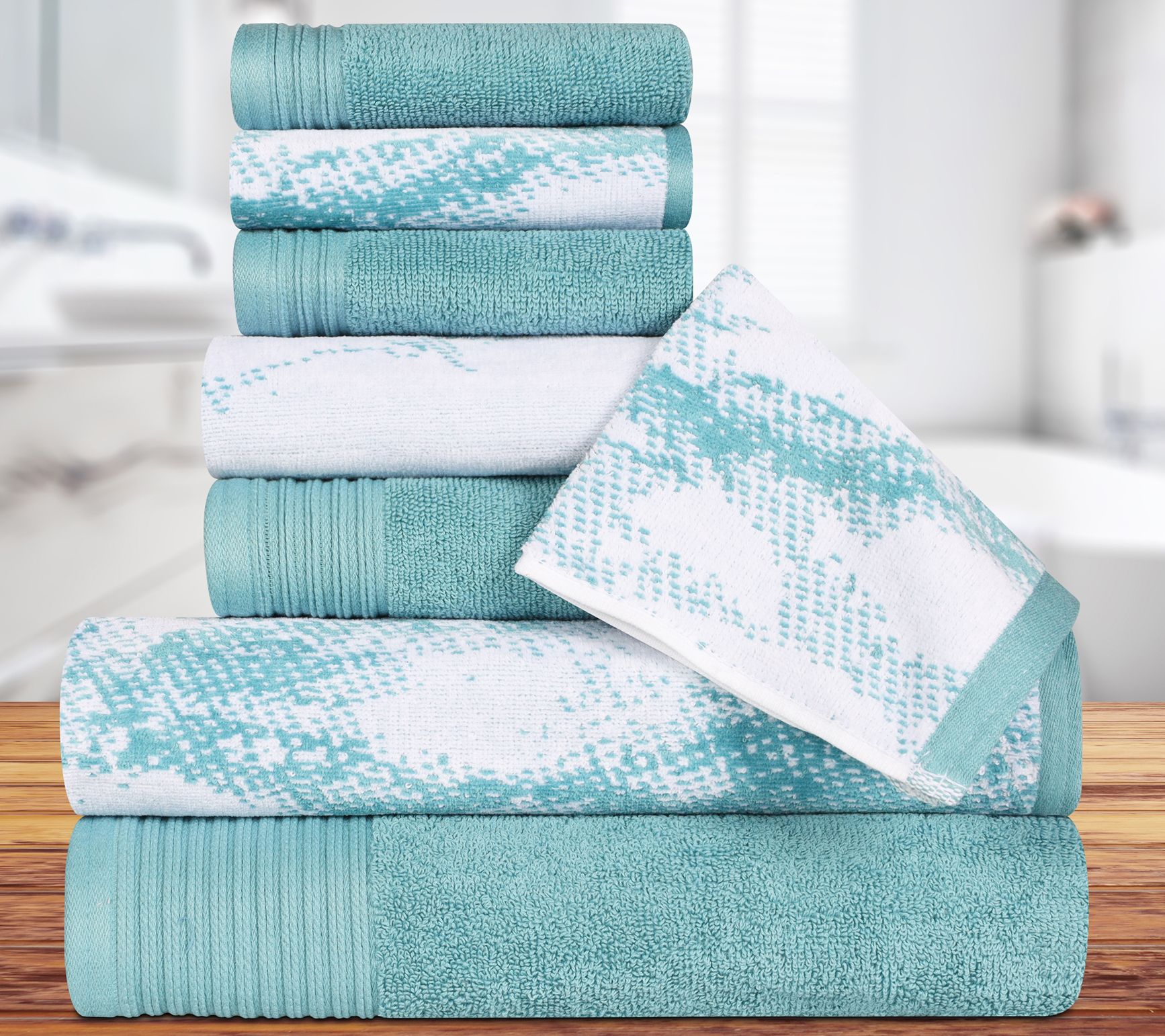 Superior Marble Effect 8-Piece Quick-Drying Cot ton Towel Set