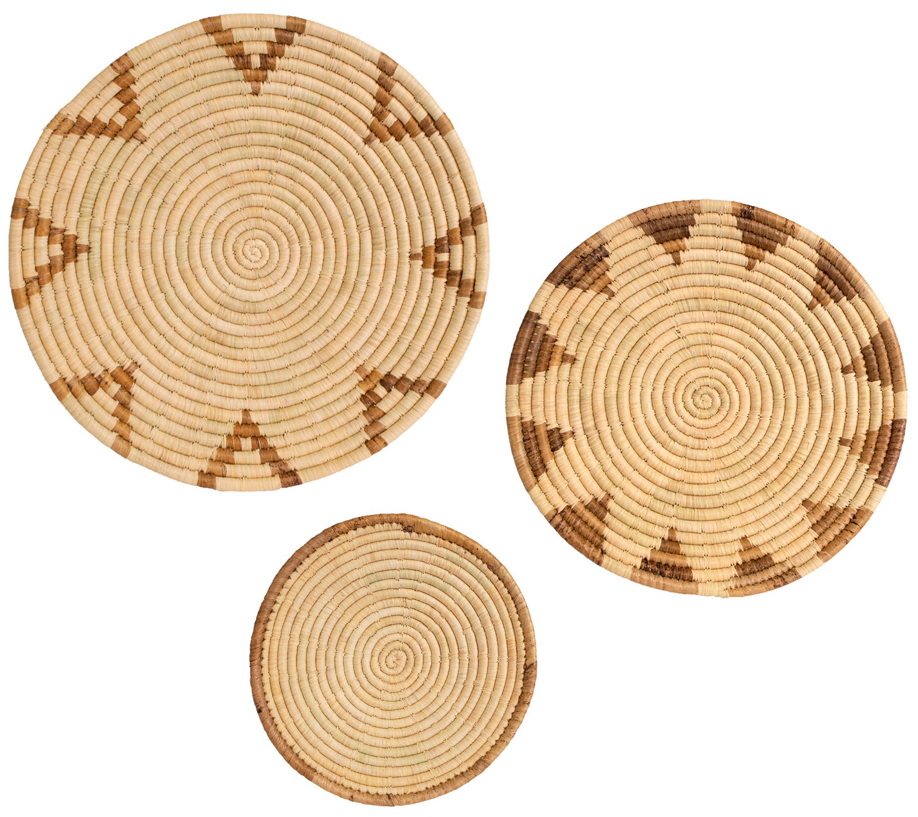 KAZI Hand-Crafted 3-Piece Woven Round Wall Basket Set 