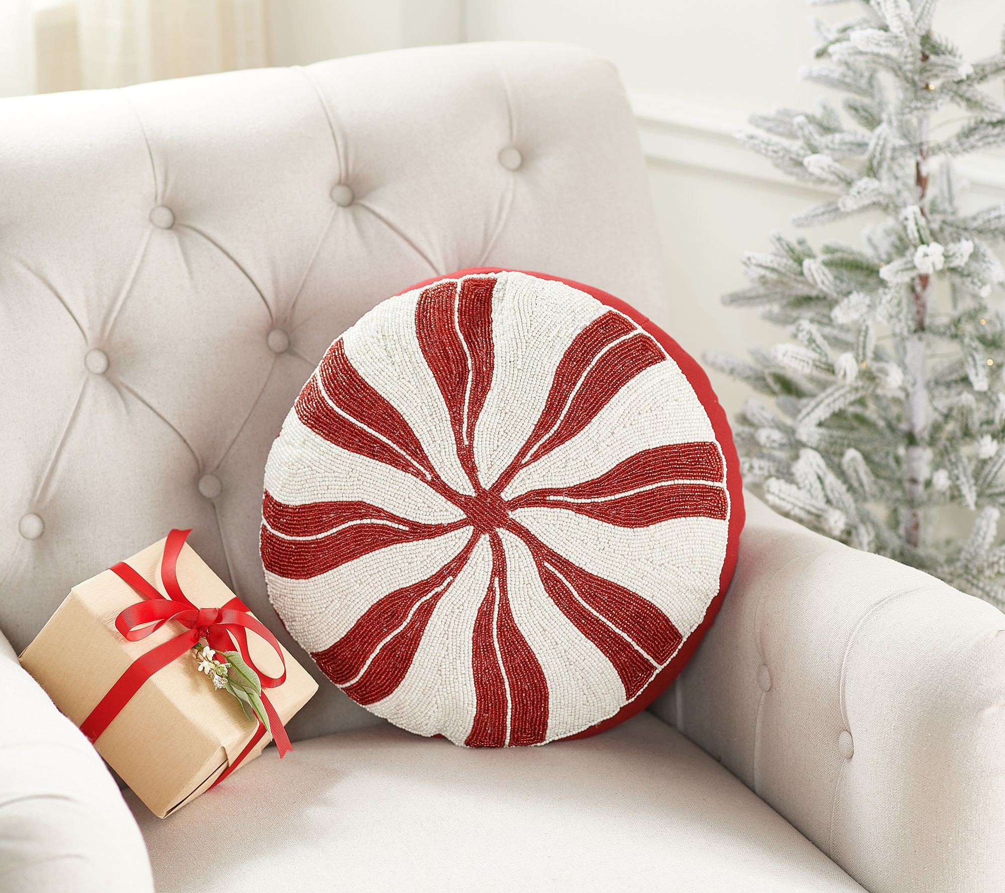Kringle Express Beaded Candy Cane Decorative Pillow - QVC.com
