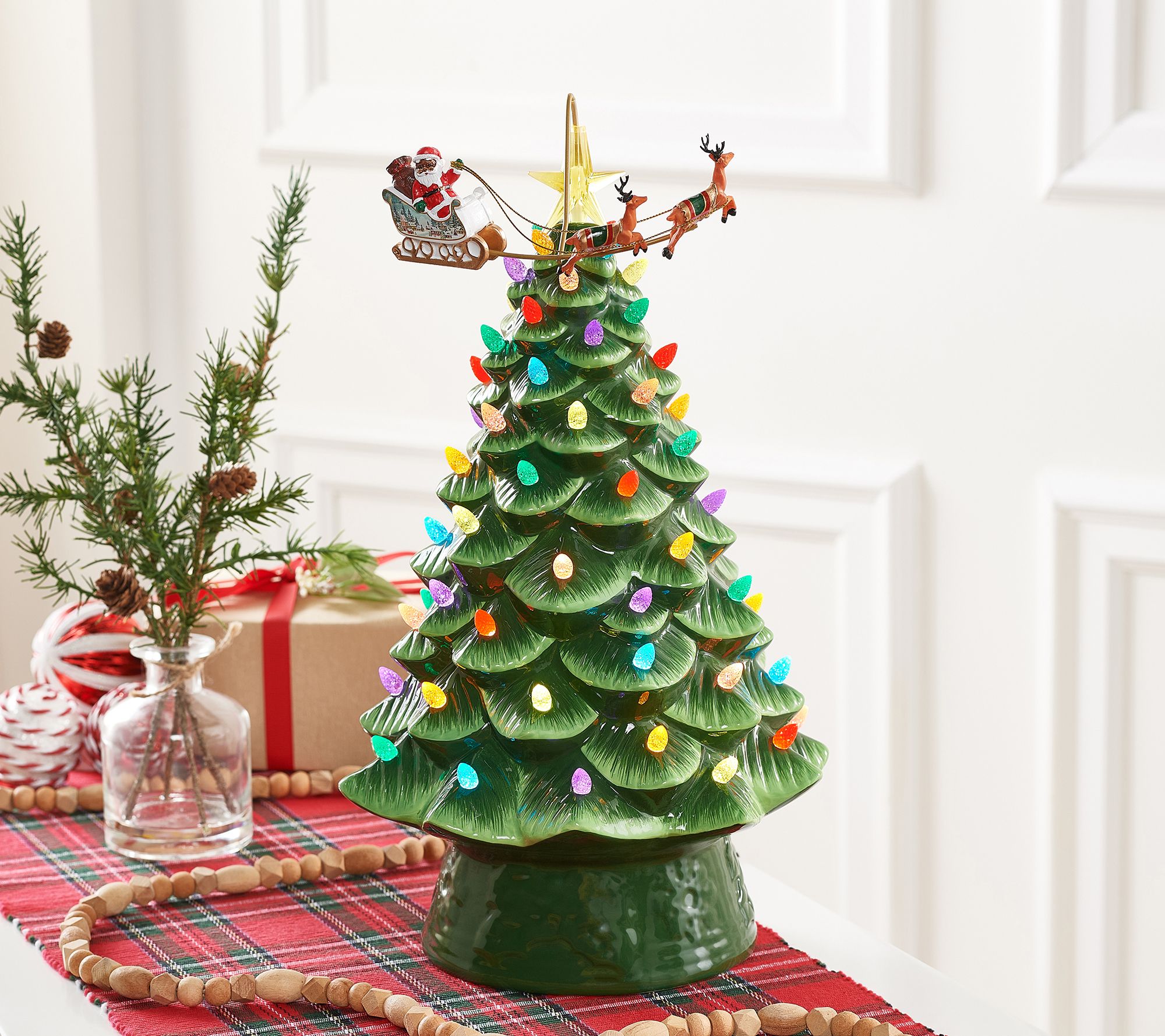 Mr. Christmas LED Green Nostalgic Ceramic Christmas Tree 14 in