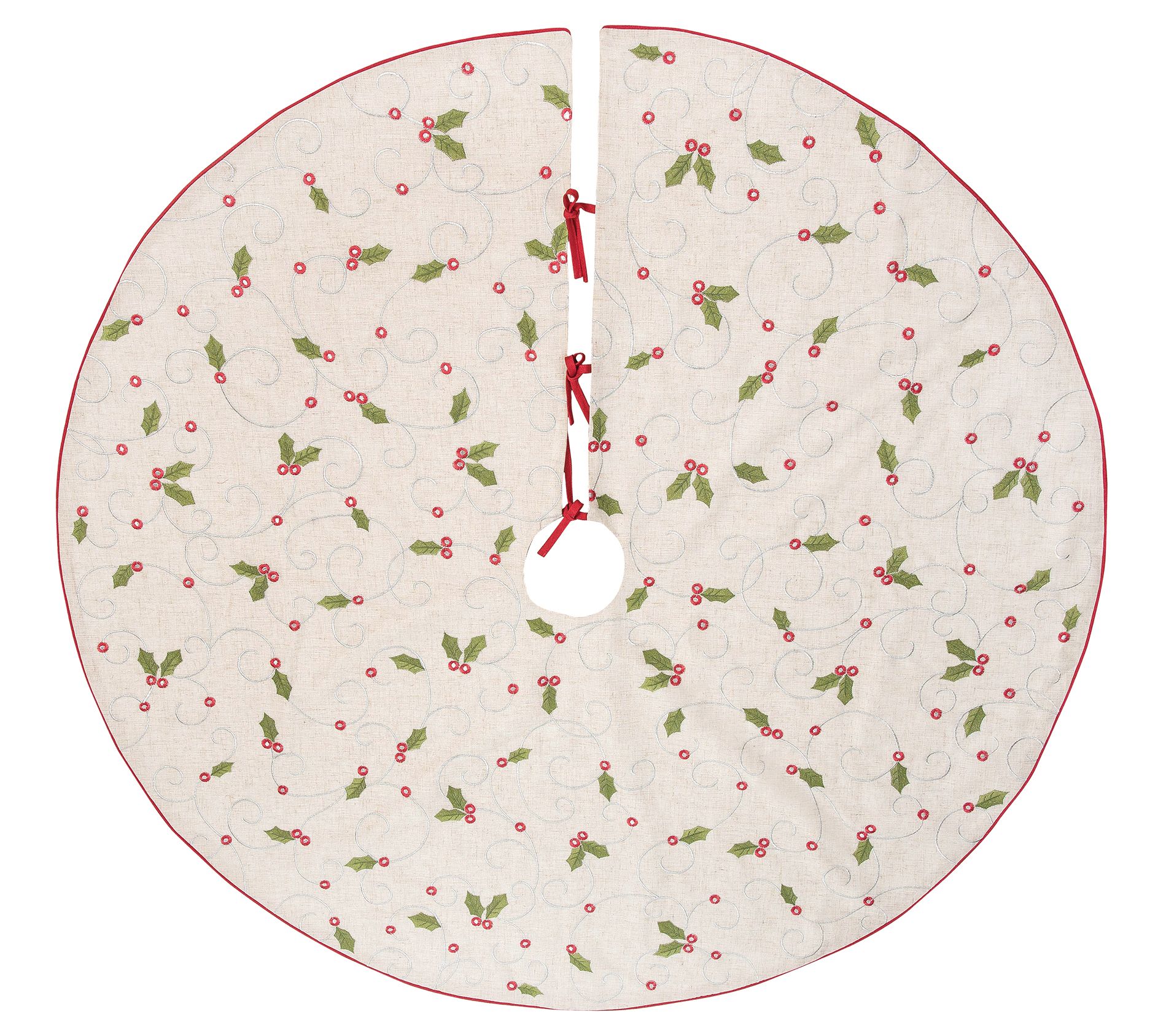 C&F Home Holly Embroidered Christmas Tree Skirt