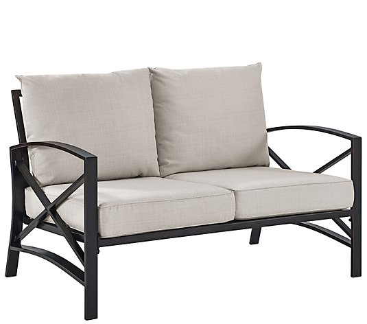 Kaplan Love Seat in Oiled Bronze with Cushions