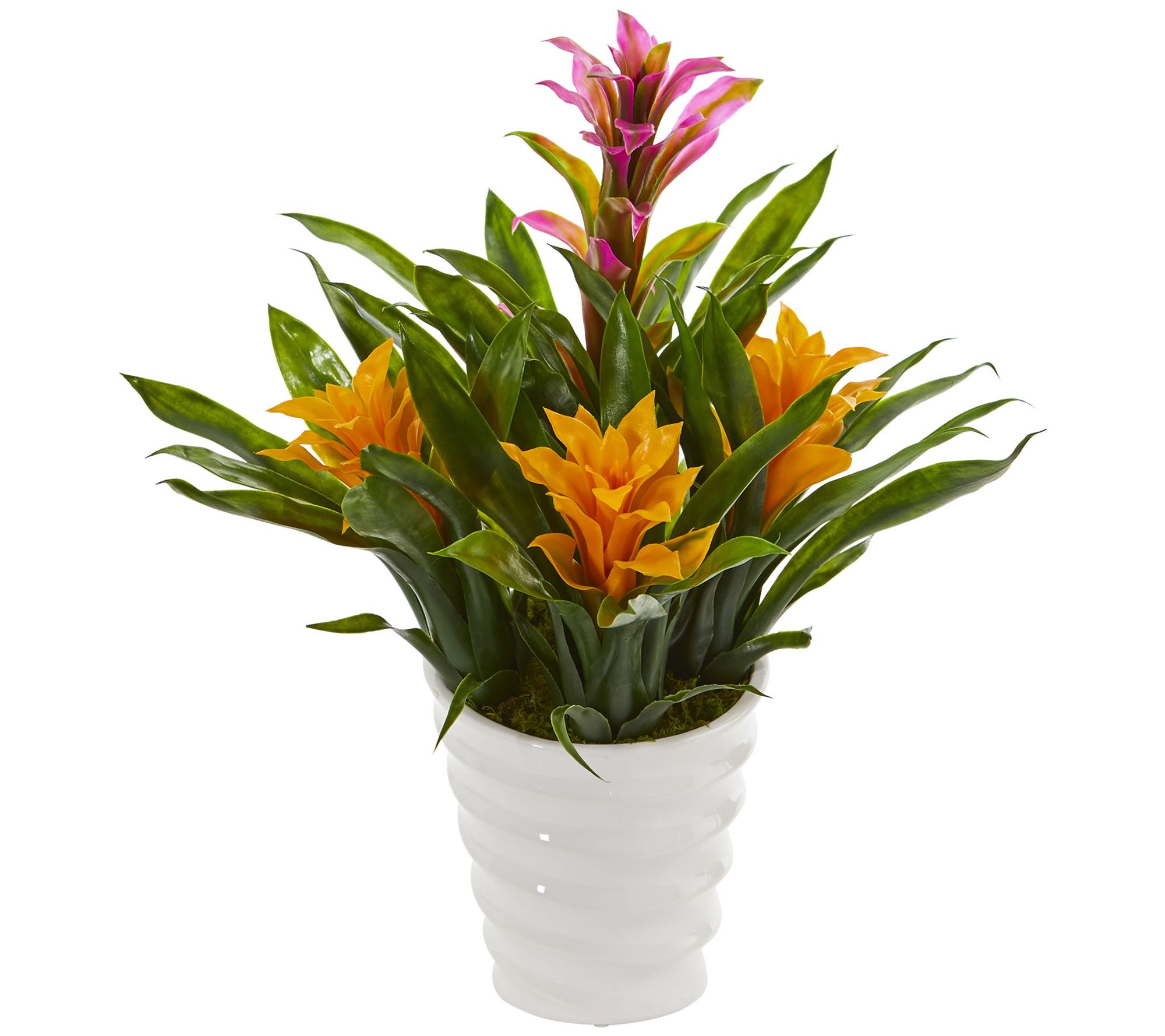 Bromeliad Artificial Plant in White Vase by Nearly Natural