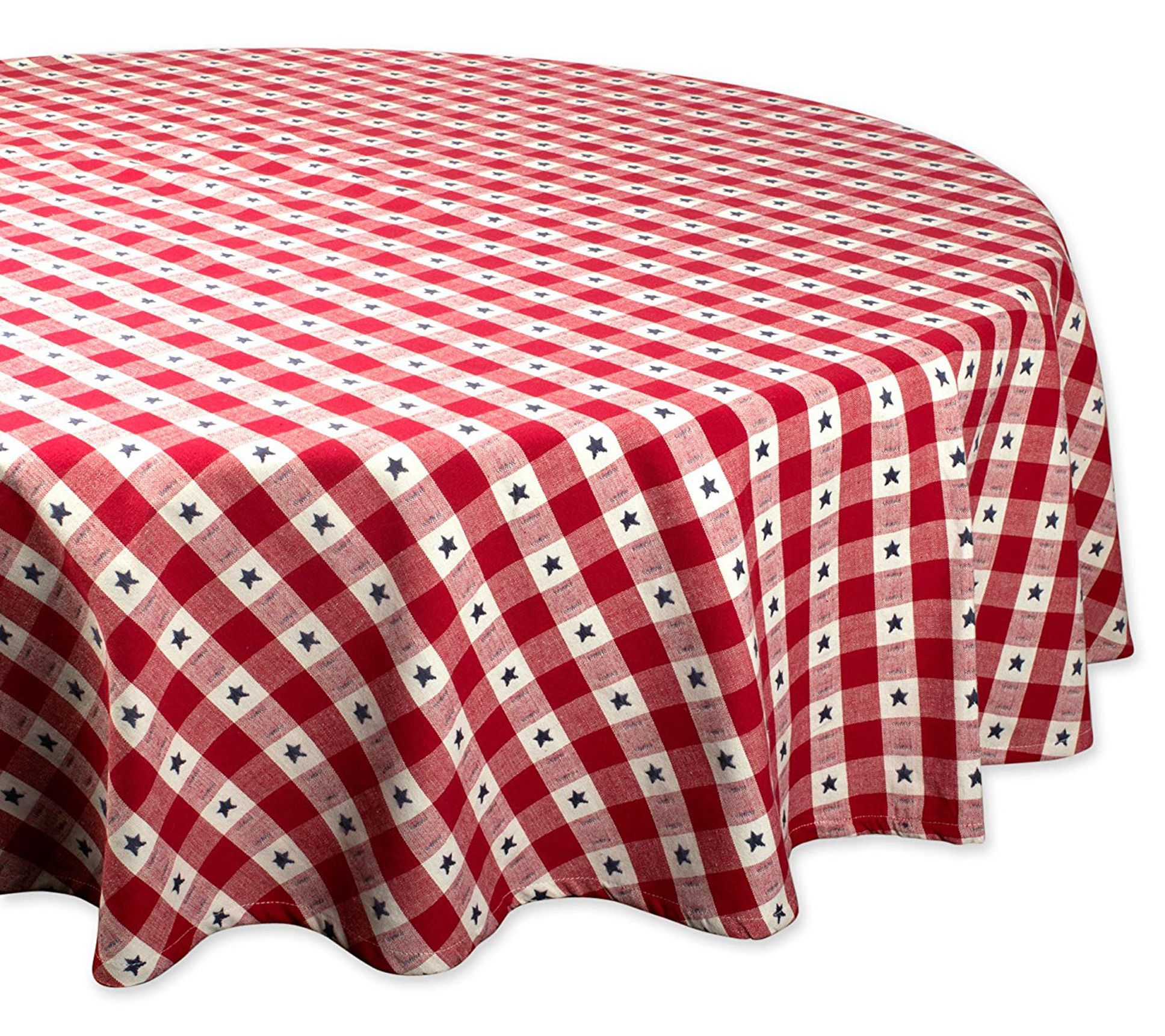 Design Imports Star Check Woven Tablecloth 70"Round