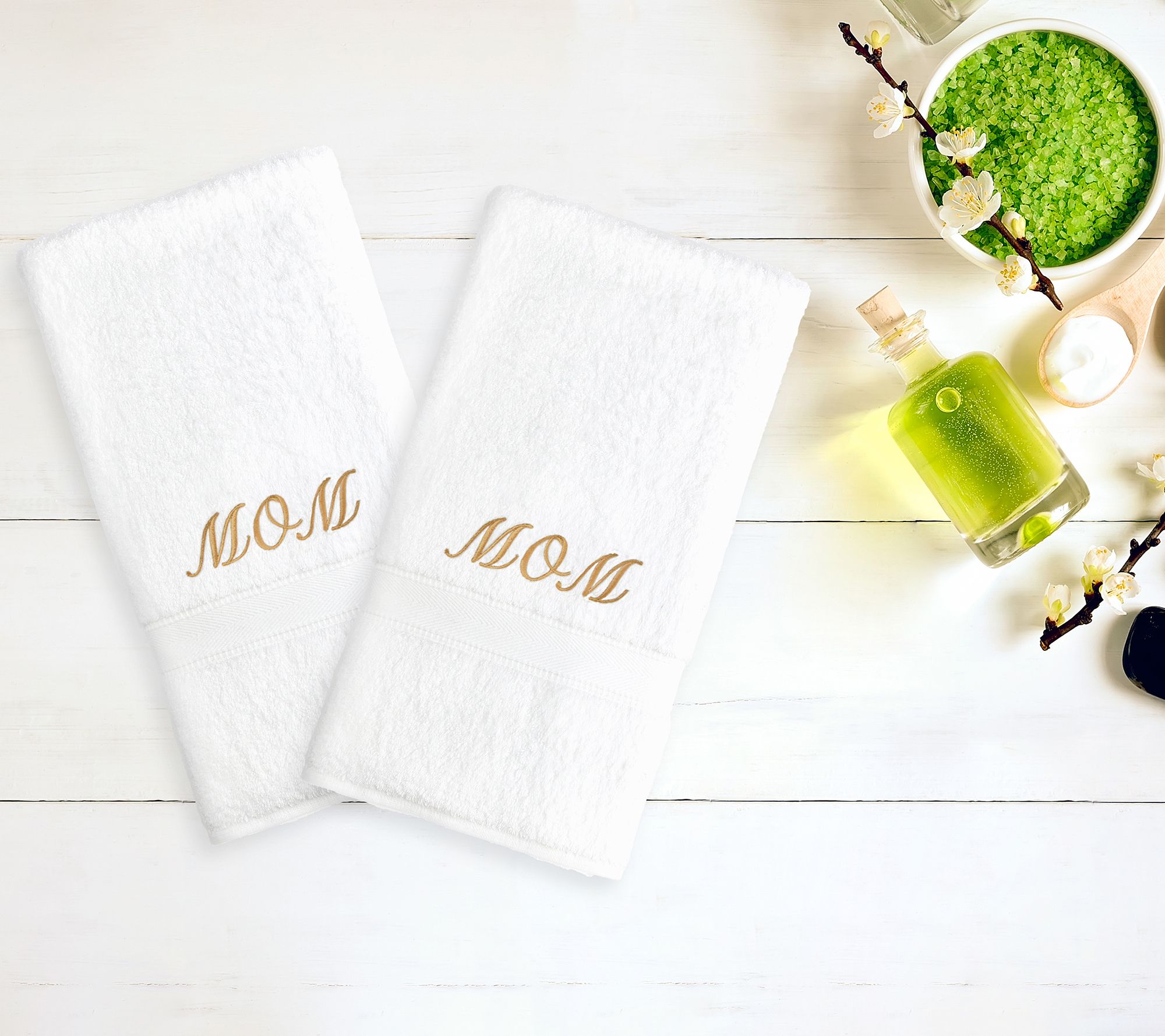 Linum Home Textiles Embroidered Guest Hand Towel, Set of 2,White/Gold