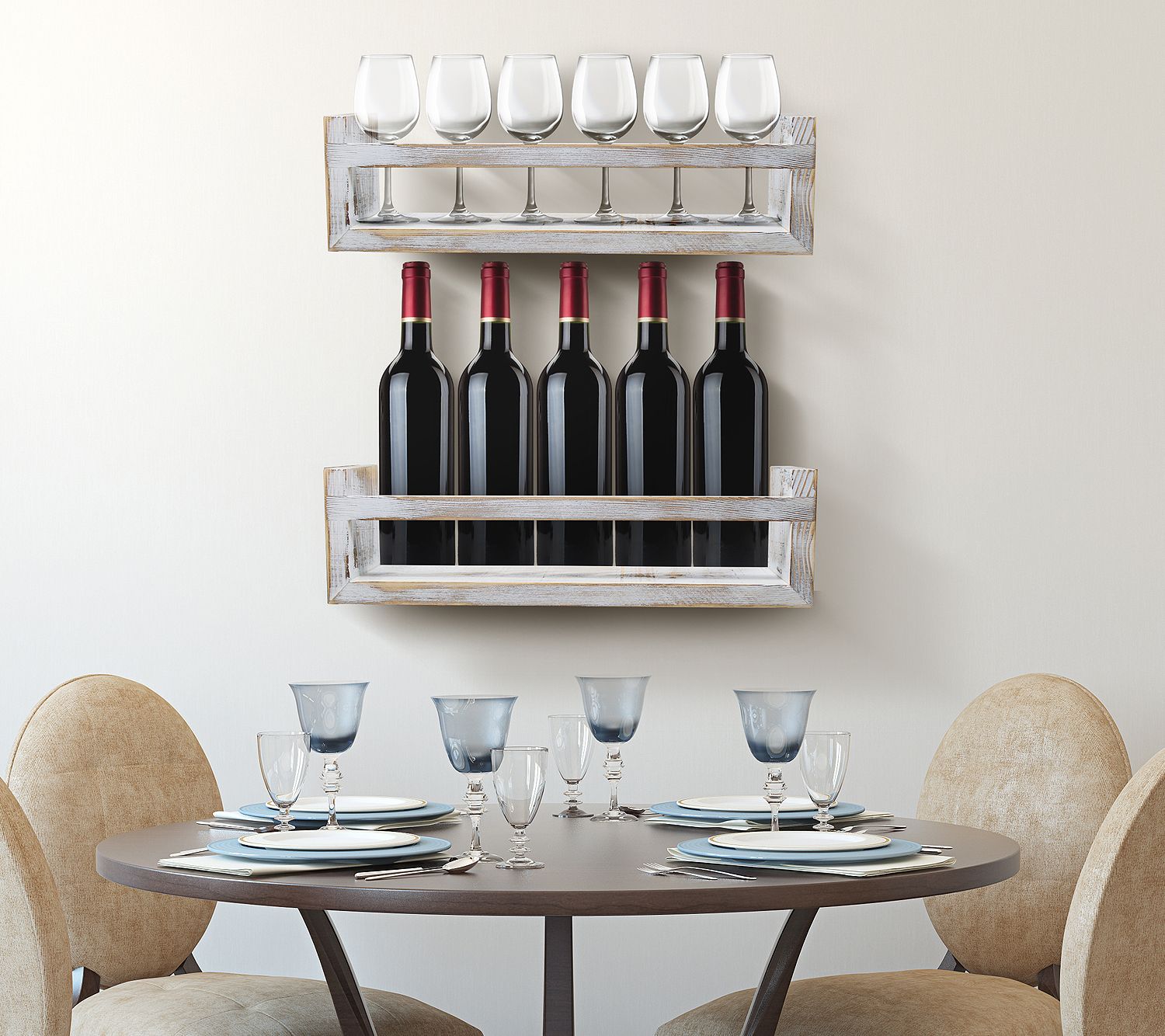 Sorbus Set of 2 Rustic Wood Floating Shelves