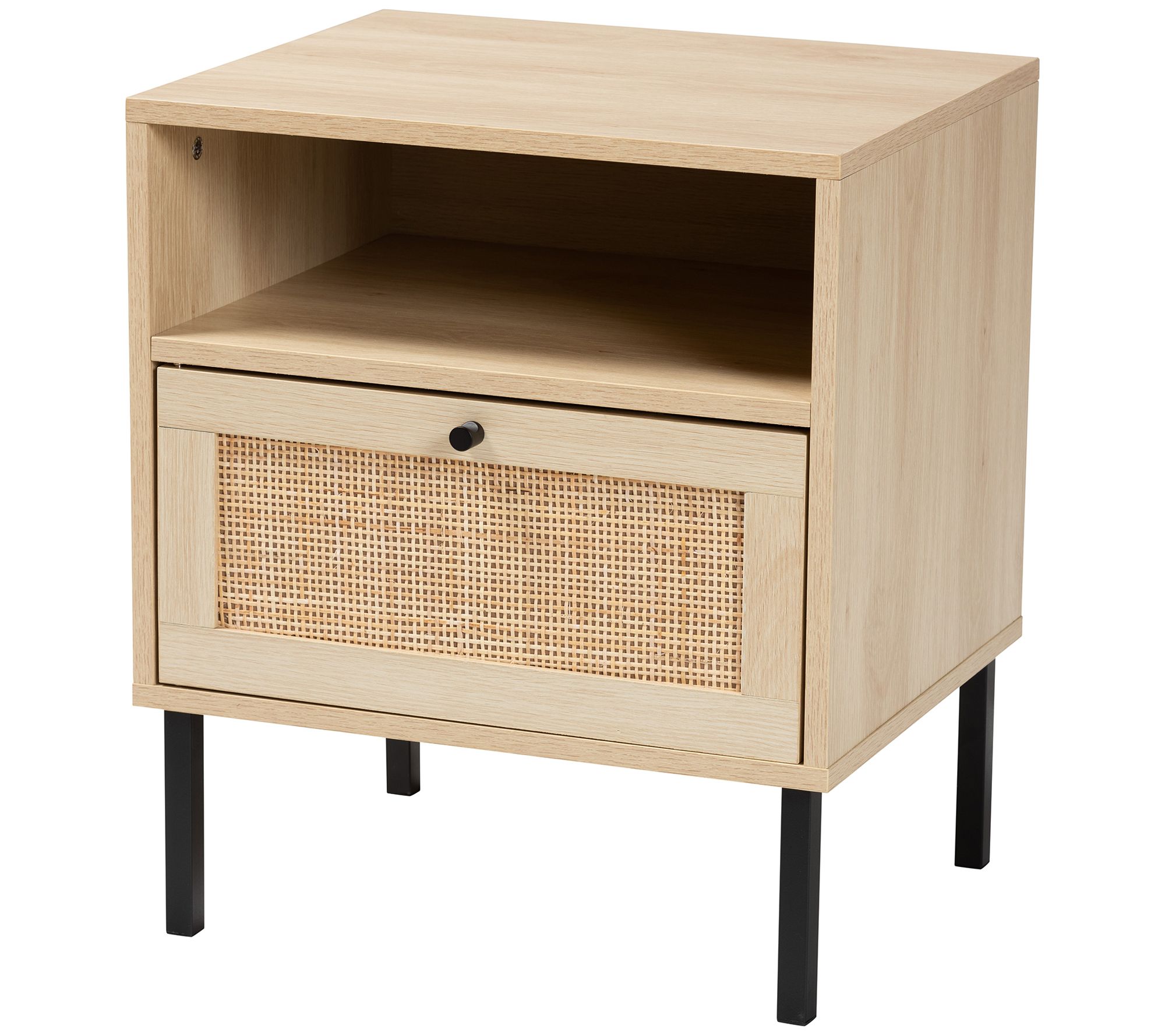 Caterina Brown Wood and Natura l Rattan 1-Door Nightstand