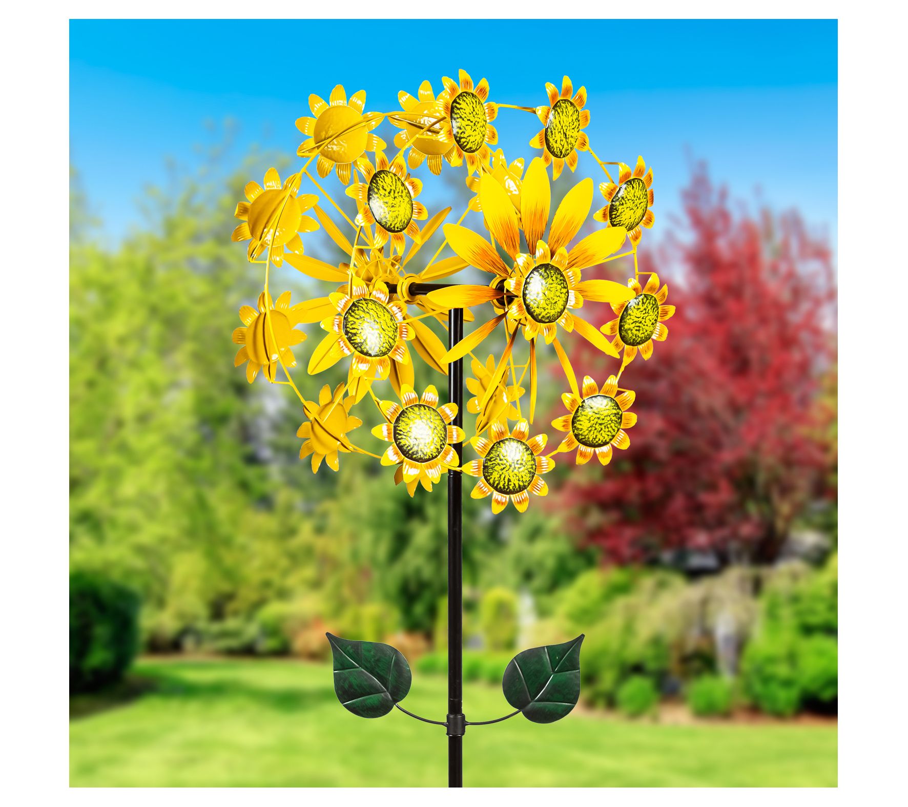 Evergreen 75"H Double Sunflower Wind Spinner