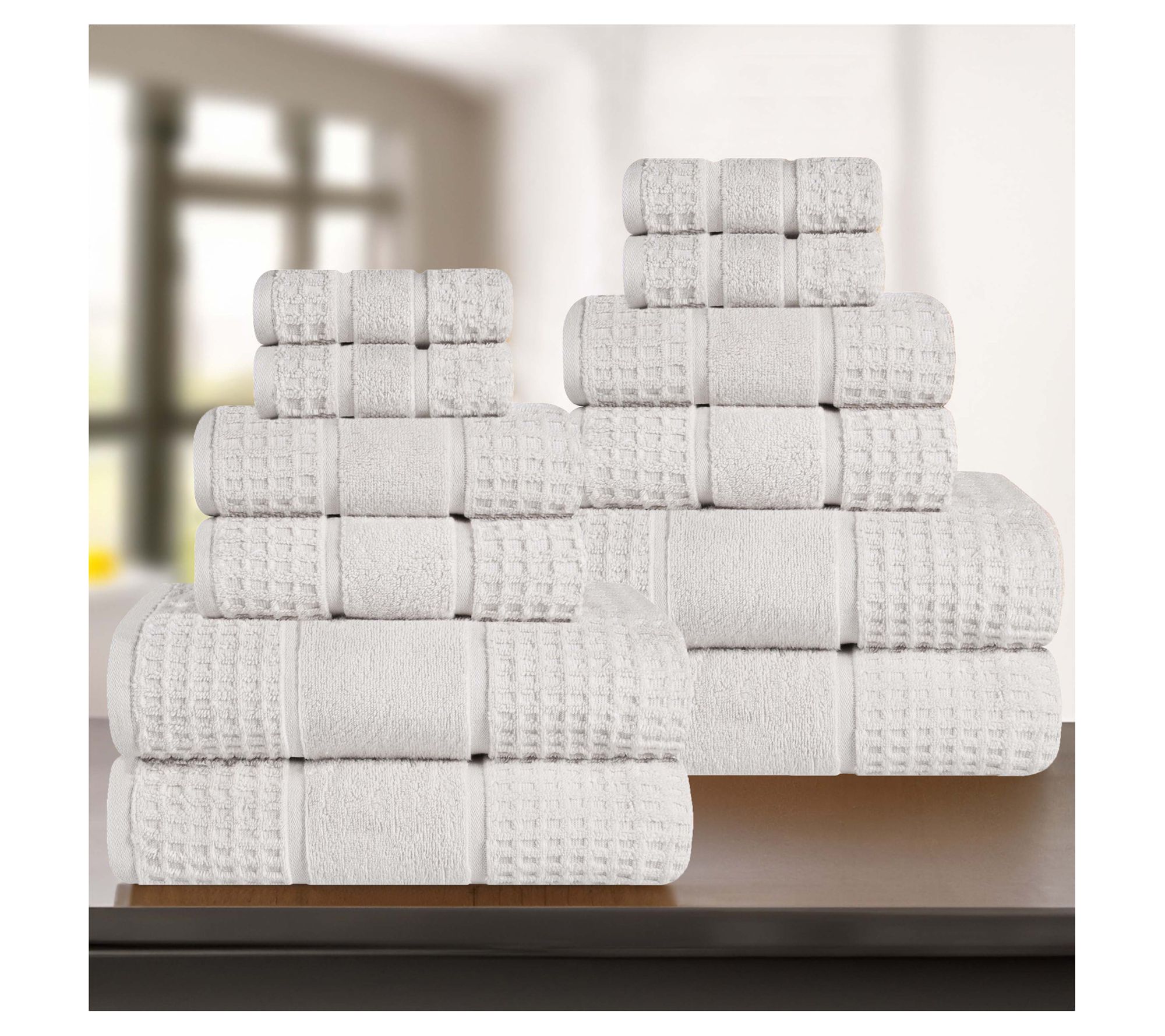 Superior Zero Twist Cotton Waffle Face Towel Washcloth Set of 12