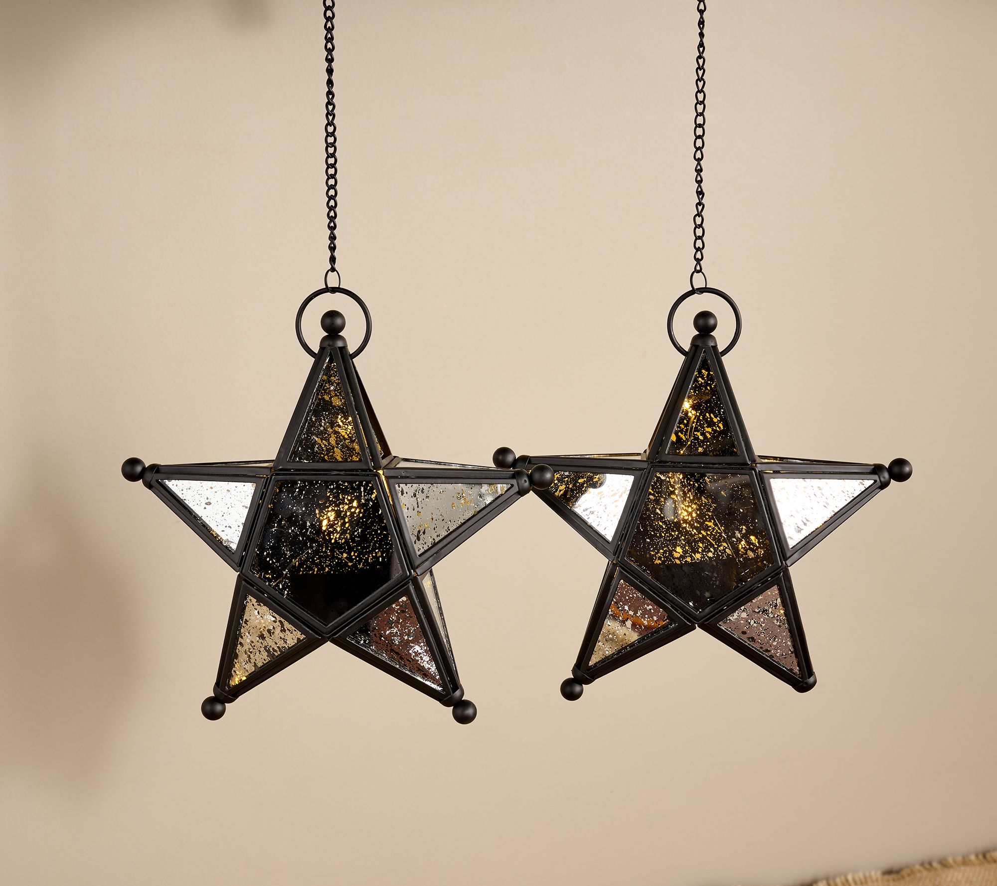 Sister Road by JG S/2 Illuminated 8" Hanging Star Lanterns