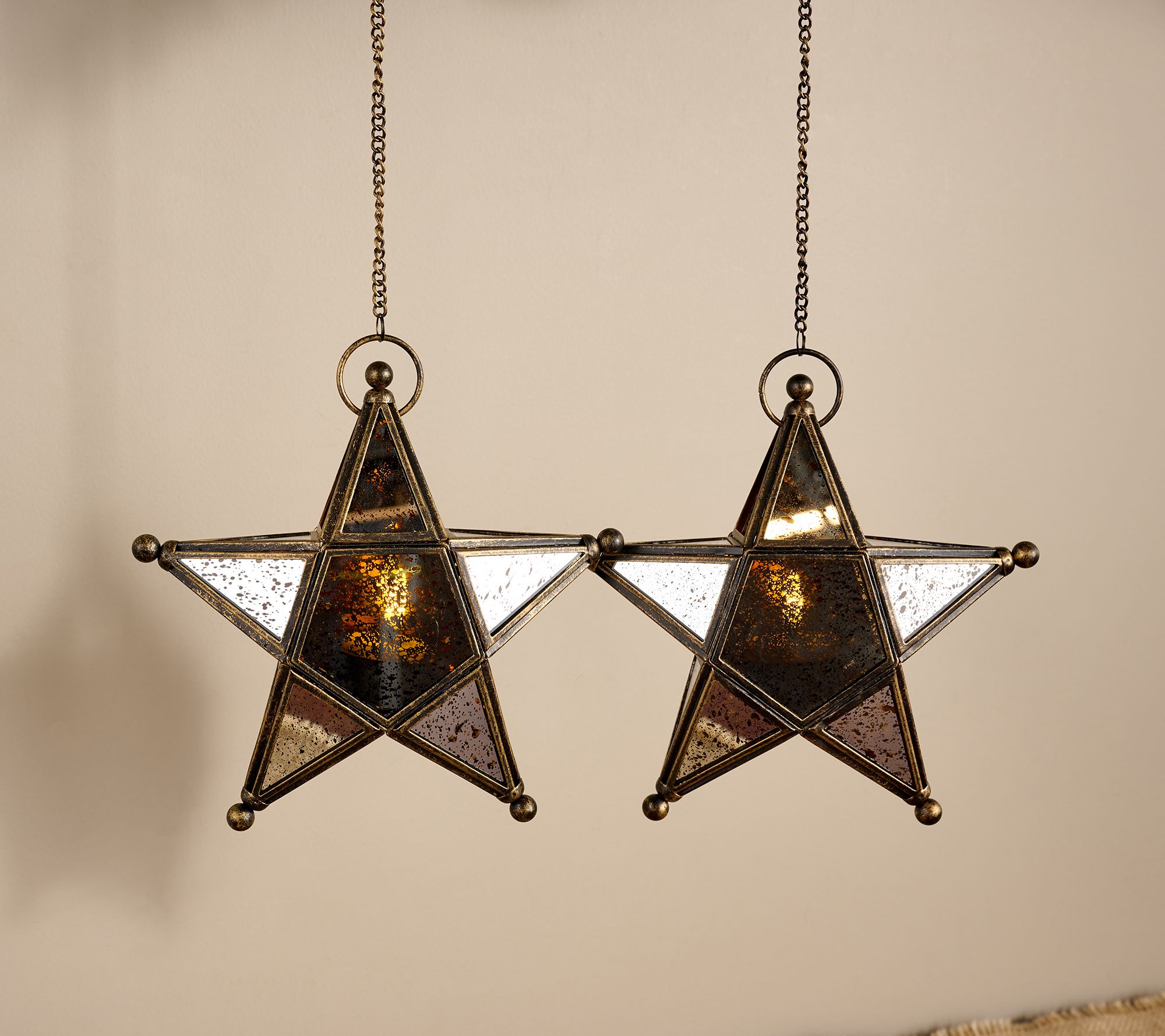 Sister Road by JG S/2 Illuminated 8" Hanging Star Lanterns