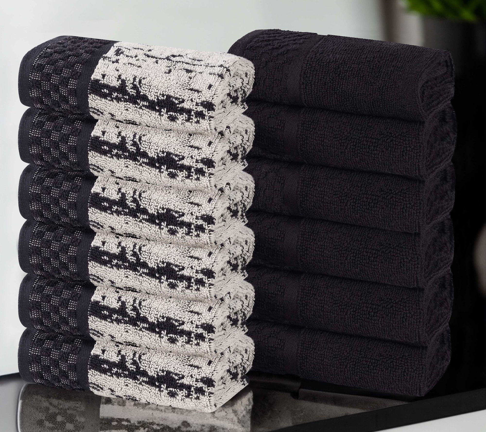 Superior Cotton Soft Absorbent Two Toned Face Towel Set of 12