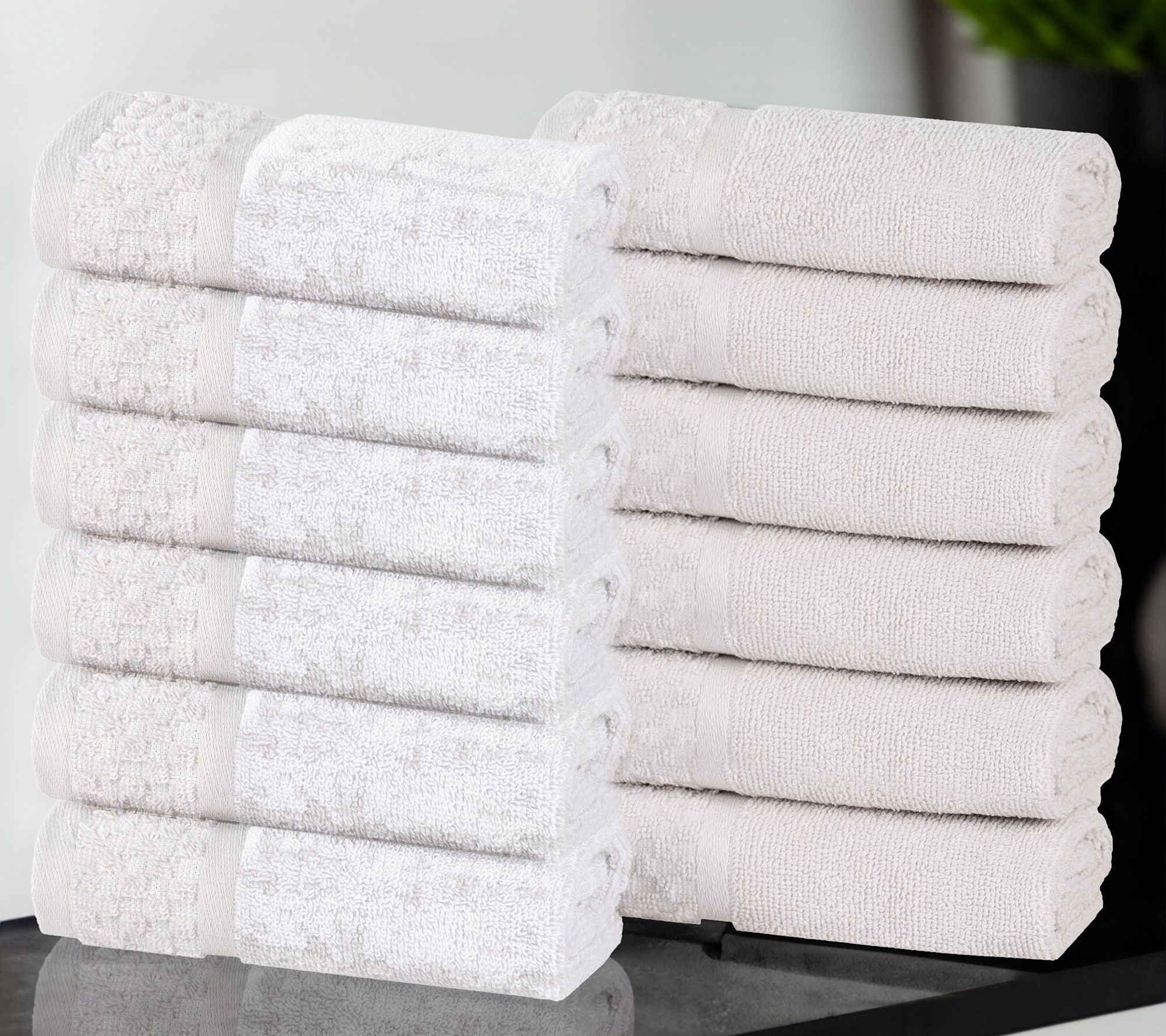 Superior Cotton Soft Absorbent Two Toned Face Towel Set of 12