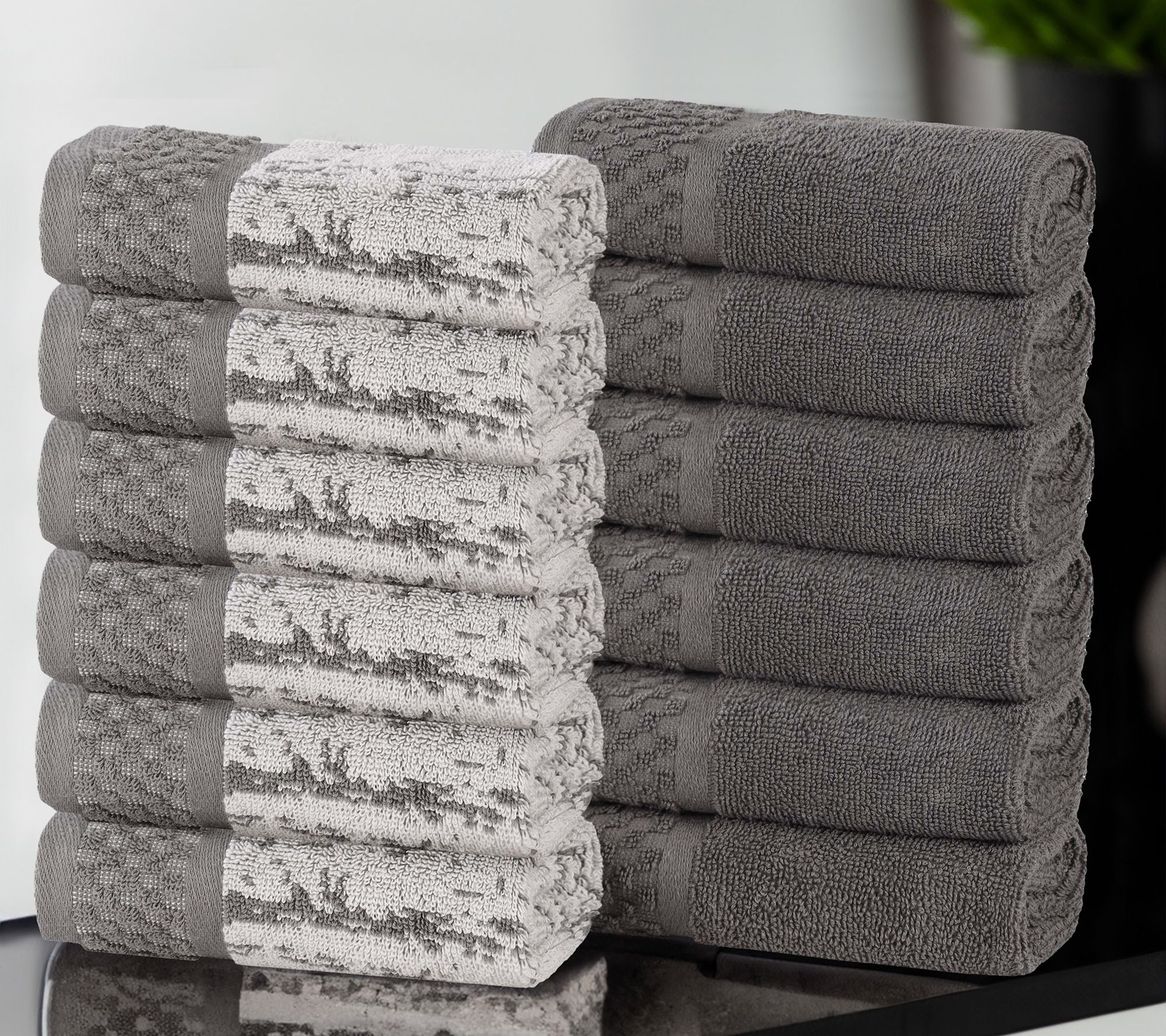 Superior Cotton Soft Absorbent Two Toned Face Towel Set of 12