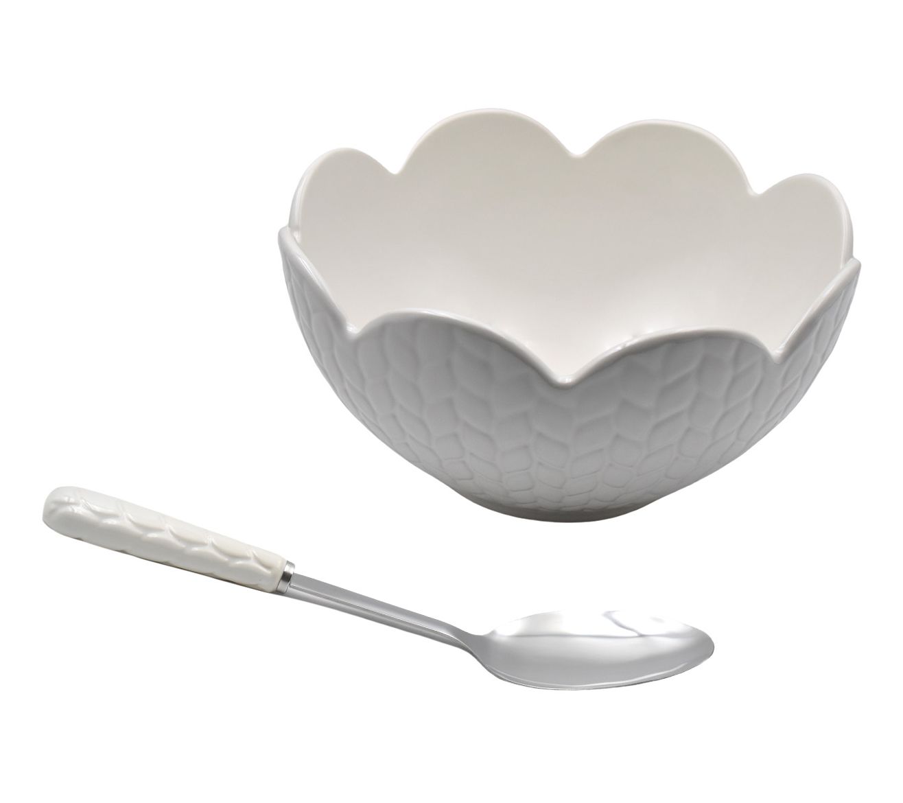 Temp-tations Carved Willow 3-qt Scalloped Serving Bowl with Spoon