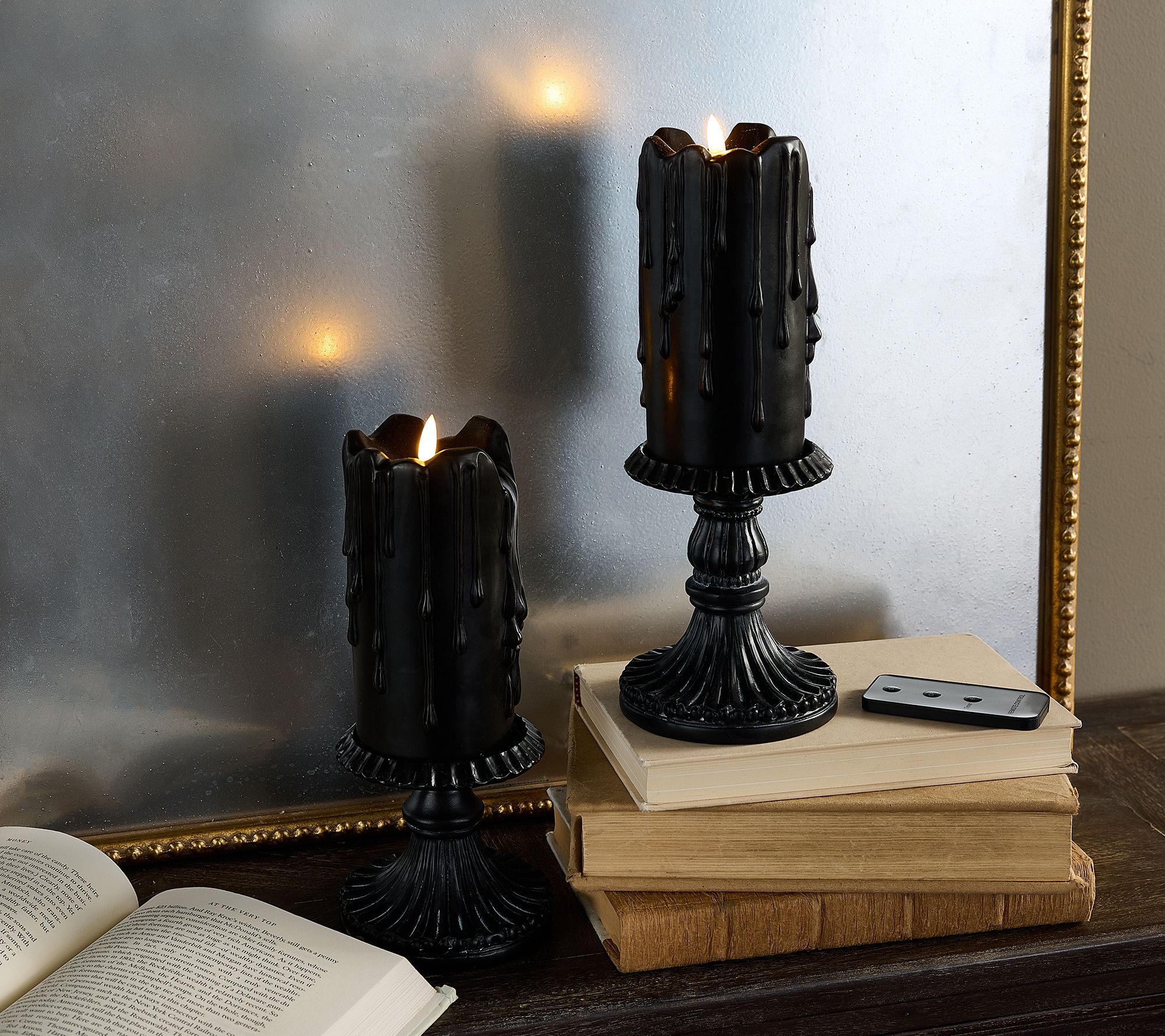 Sister Road Set of 2 Resin Candle Holders with Pillar Candles