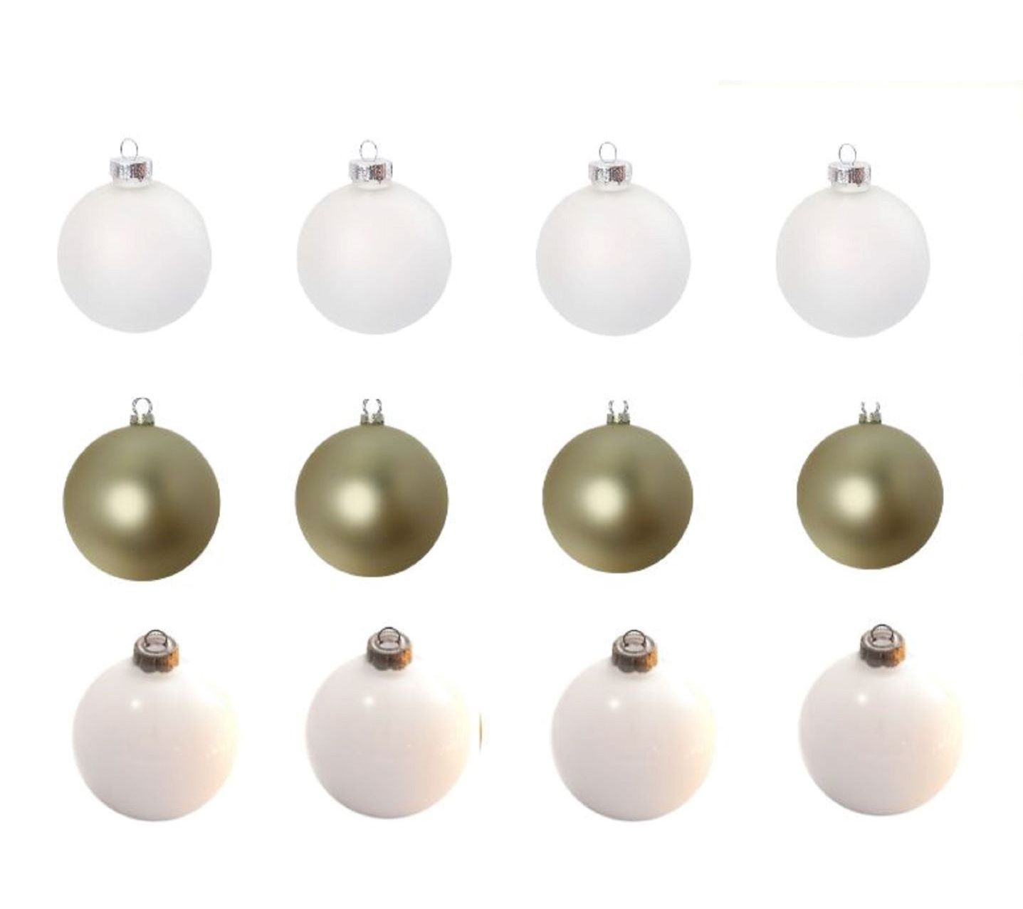 Whitehurst S/12 White/Champagne/Snow Glass Christmas Ornaments