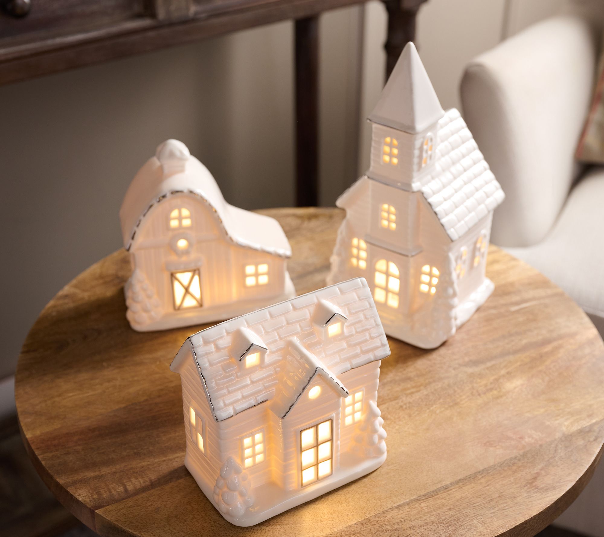 3-Piece Illuminated Porcelain Village by Valerie