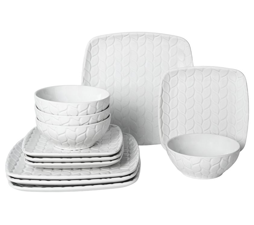 Temp-tations Carved Willow 12-piece Square Dinnerware Set
