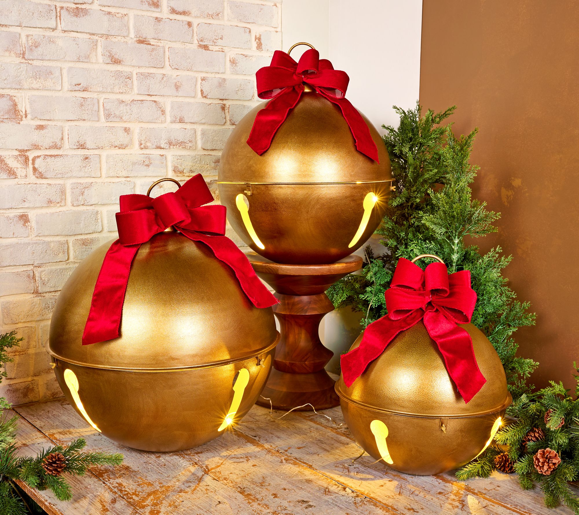 "As Is" Kringle Express Set of 3 Oversized Lit Bells with Bows