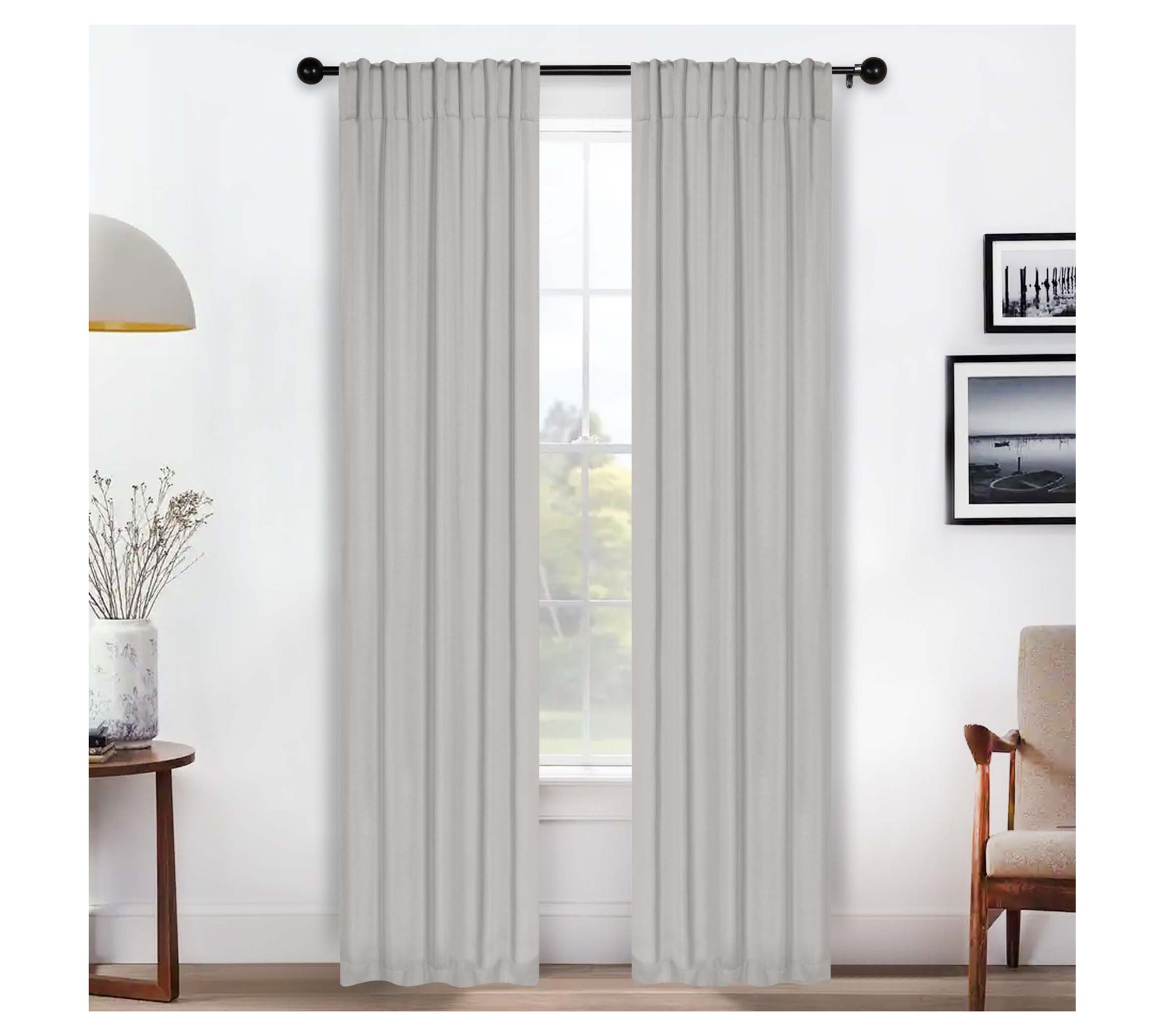 Superior Solid Room Darkening Back Tabs Curtains Set, 26x84