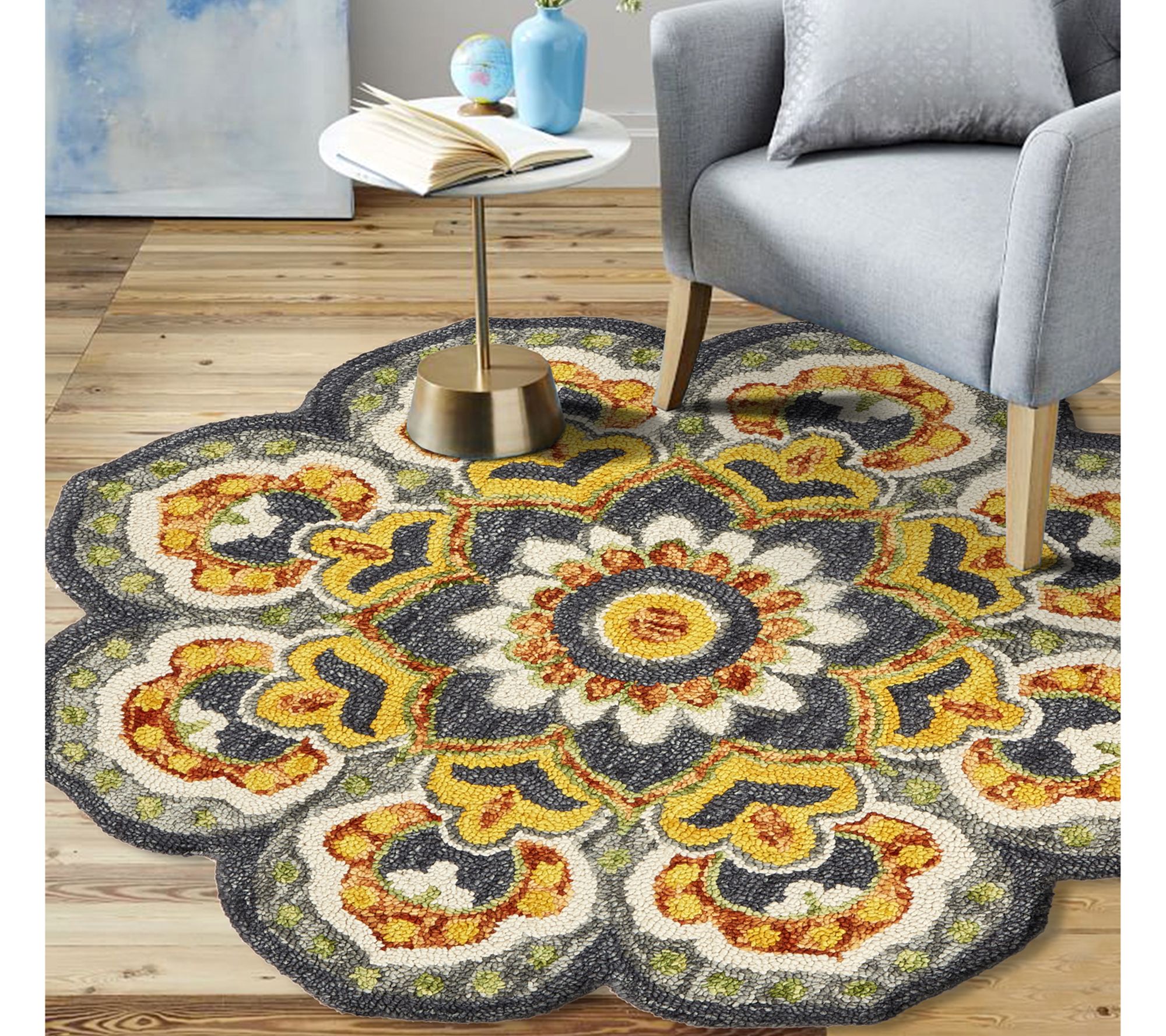 Ox Bay Petal Edged Floral Medallion Wool Indoor6' Round Rug