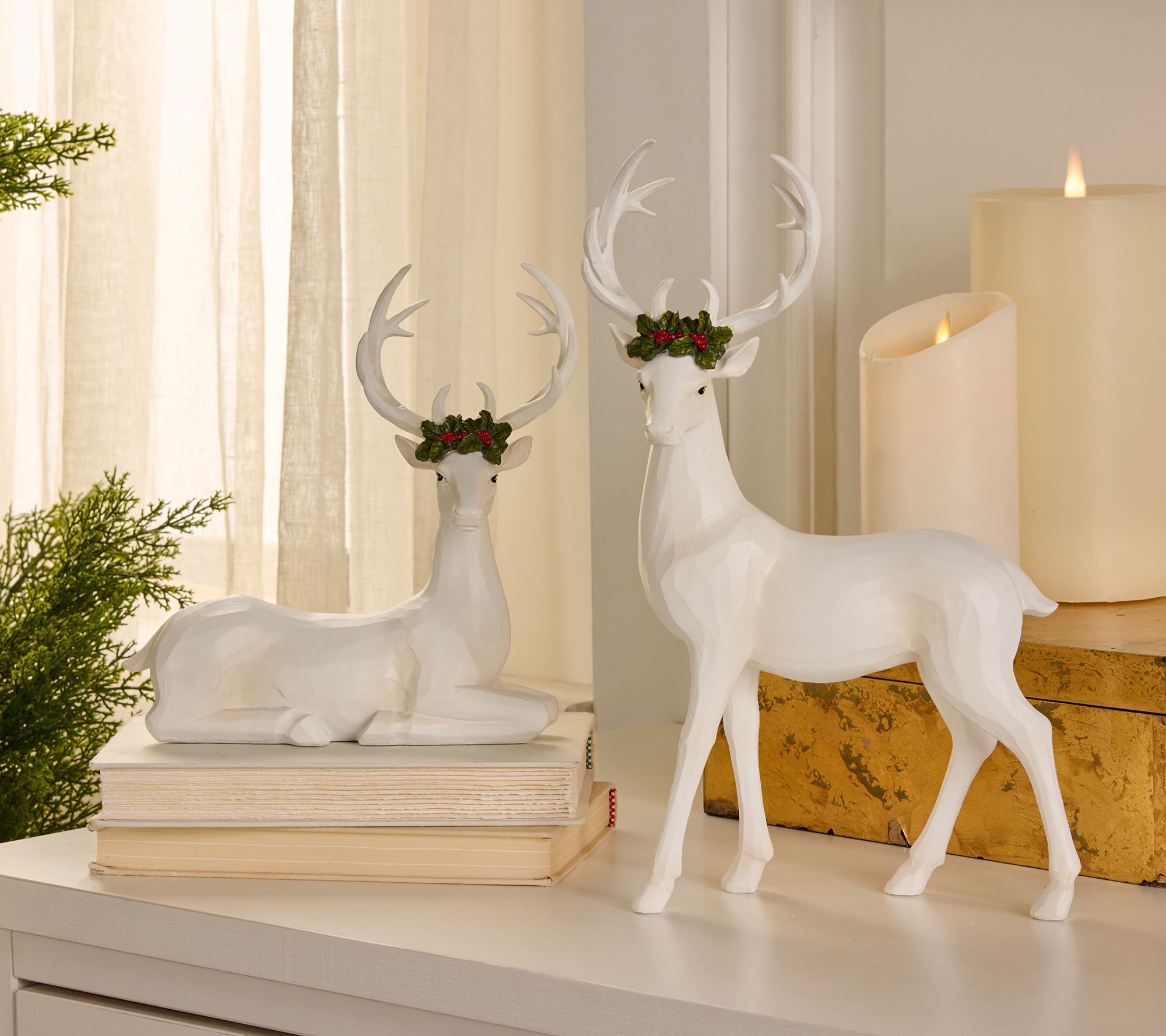 2-Piece Deer Figures with Holly by Valerie