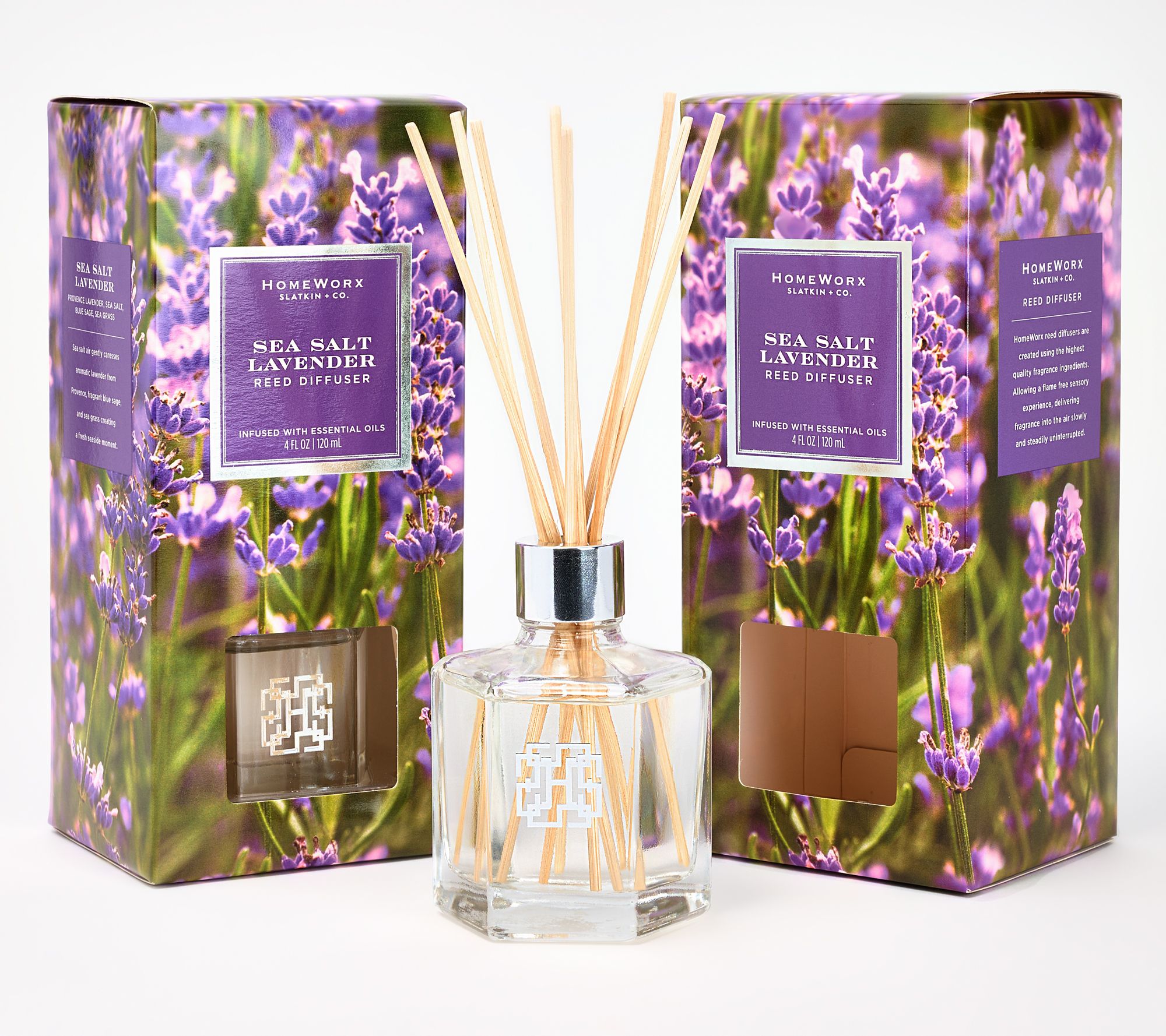 HomeWorx by Slatkin + Co. S/2 Sea Salt Lavender Reed Diffusers