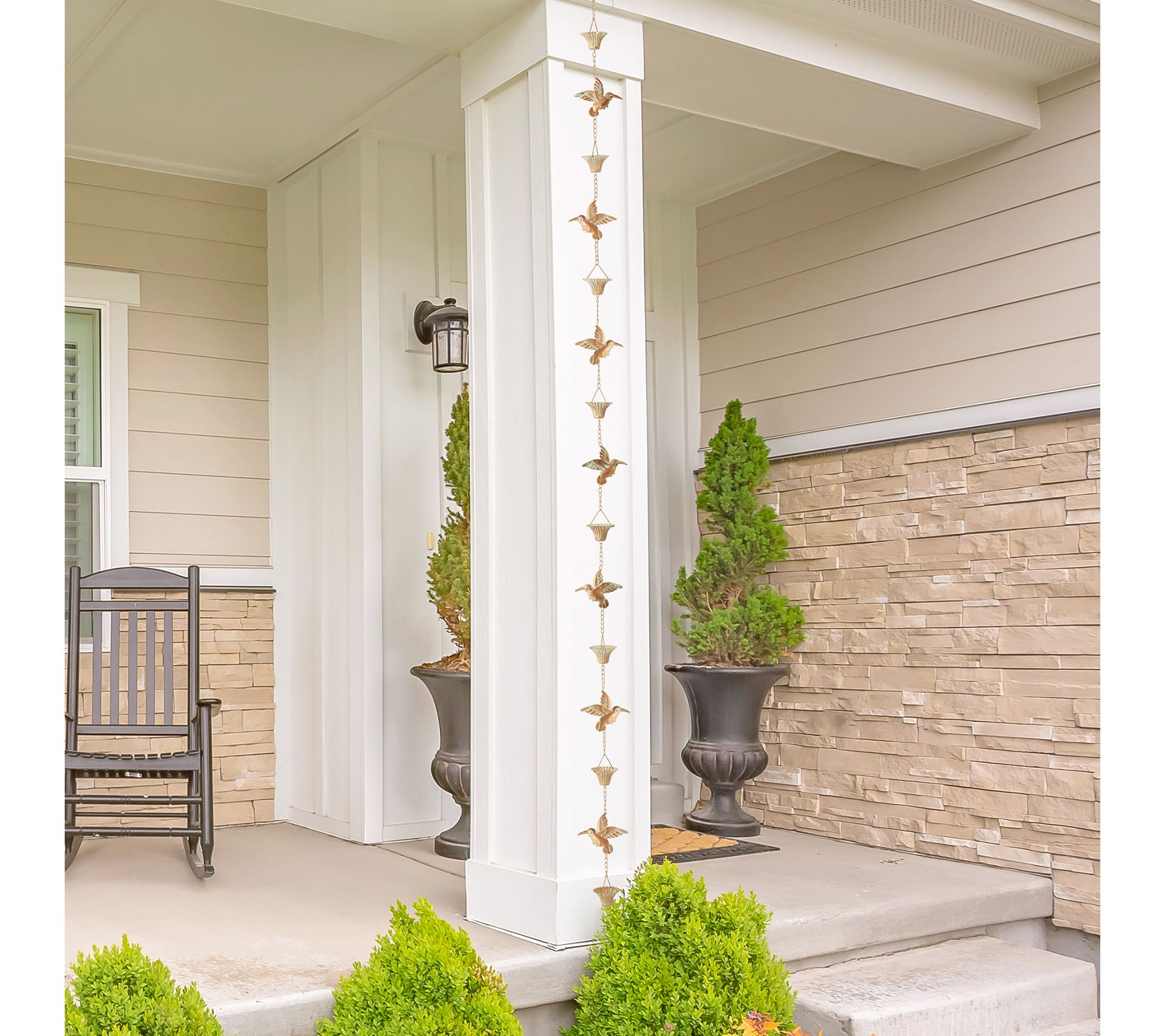 Glitzhome 8.5 Ft Faux Copper Patinaed Hummingbird Rain Chain