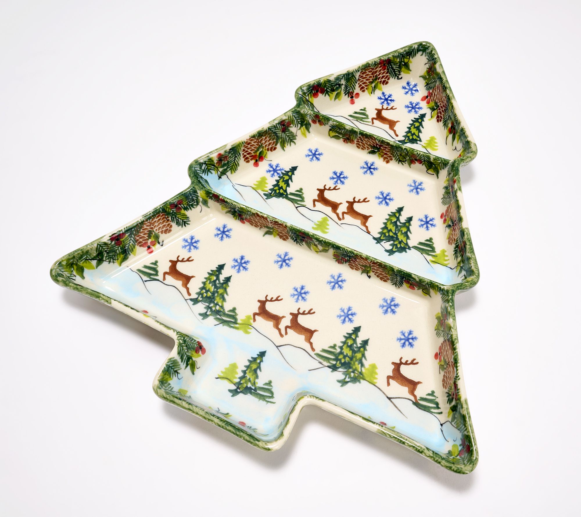 Lidia's Polish Pottery Divided Christmas Tree Platter