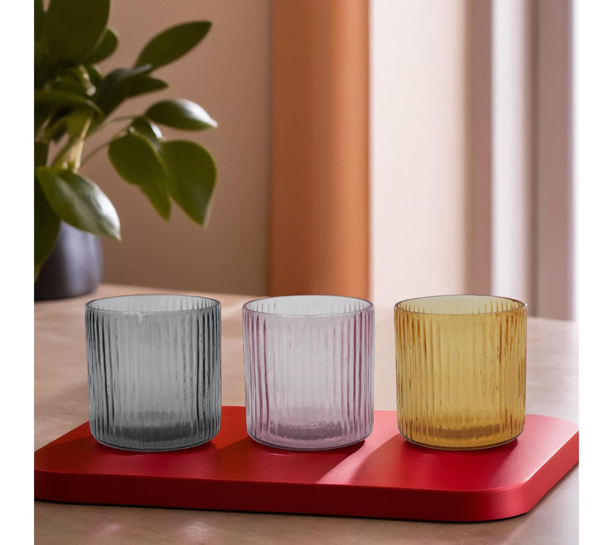 Young's Set of 3 Glass Vintage Candle Holders