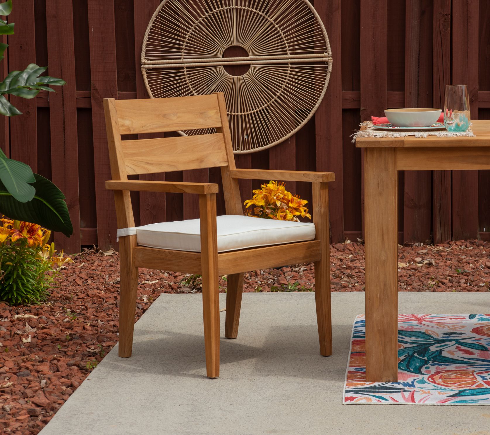 Linon Home Teak Cannon Dining Armchair With Seat Cushion