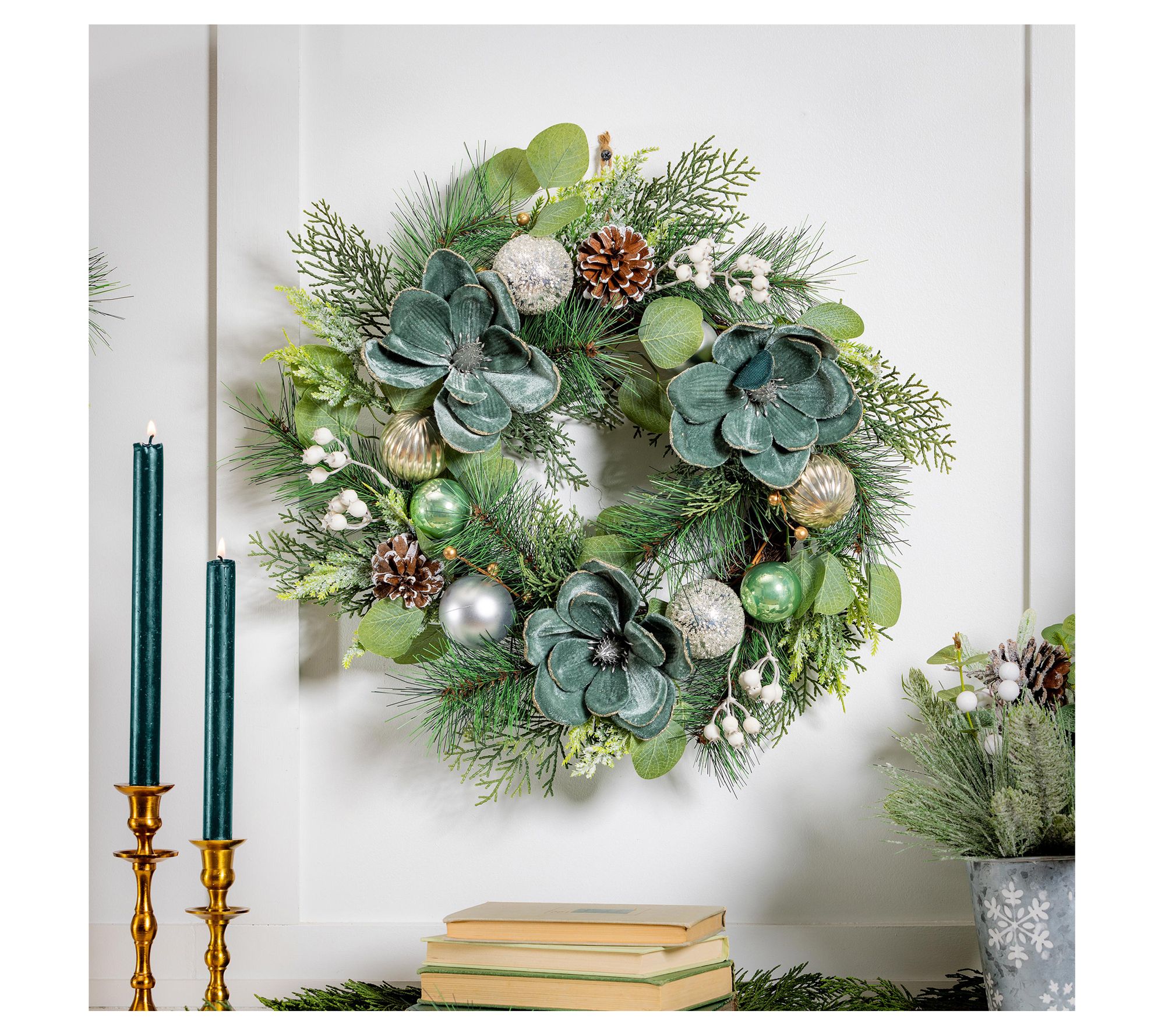 Evergreen 20"H Artificial Pine Wreath with Ornaments