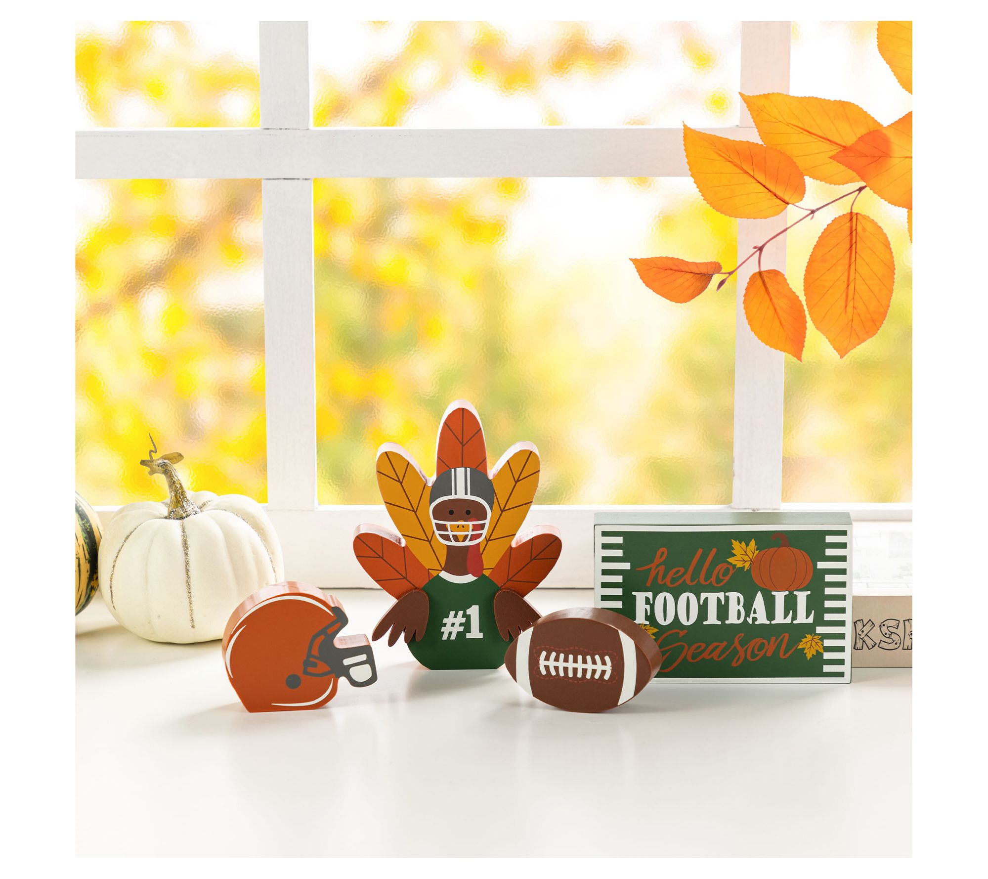 Glitzhome Thanksgiving Wooden Turkey Table Decor Set of 4