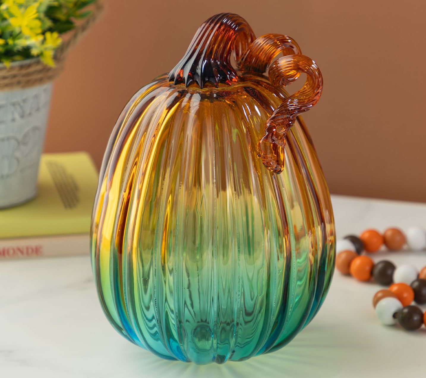 Glitzhome 7" Gradient Halloween Harvest Glass Pumpkin