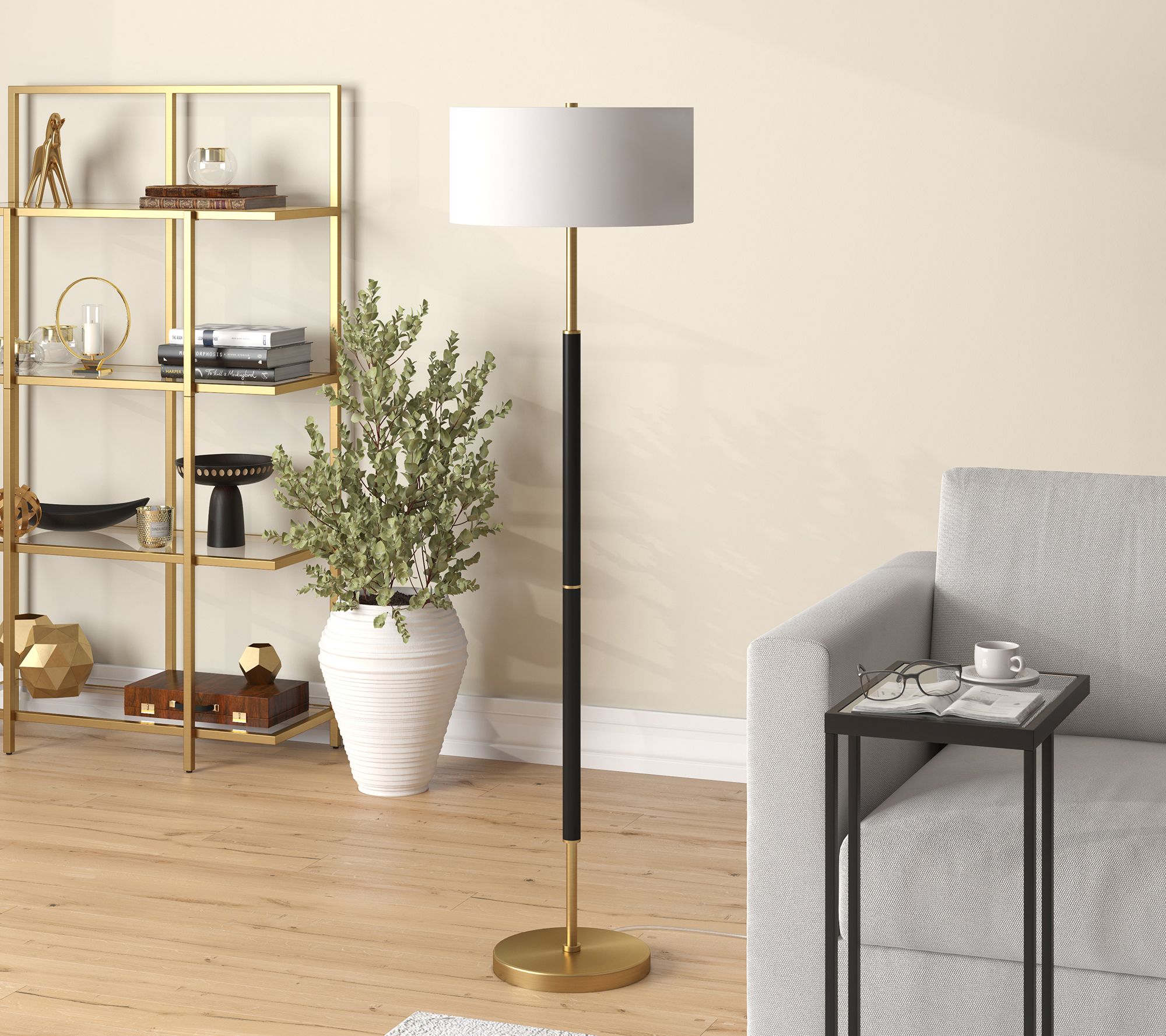 Hudson&Canal Simone 2-Light Floor Lamp with Fabric Shade