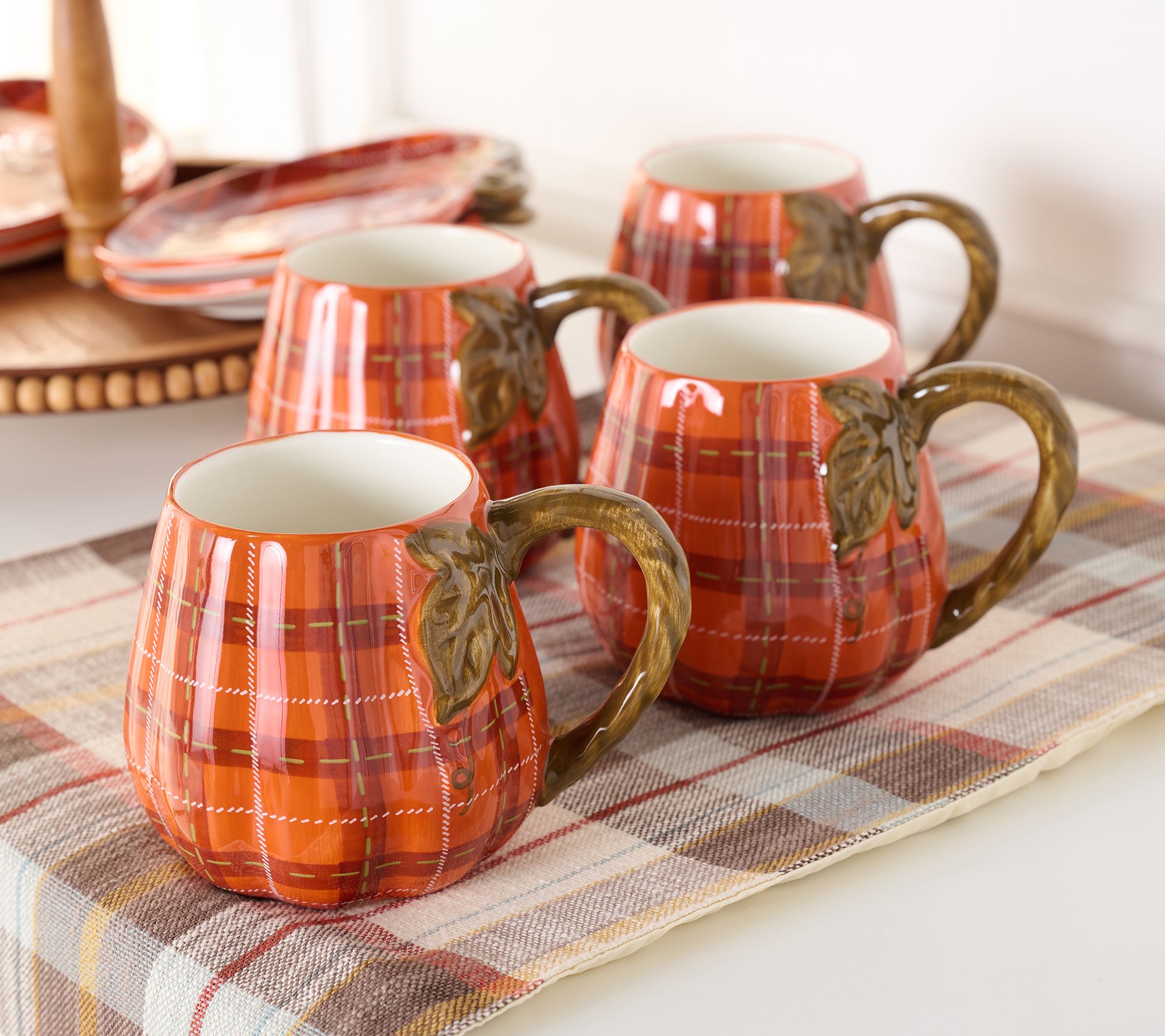 "As Is" Set of 4 Ceramic Pumpkin Mugs by Valerie
