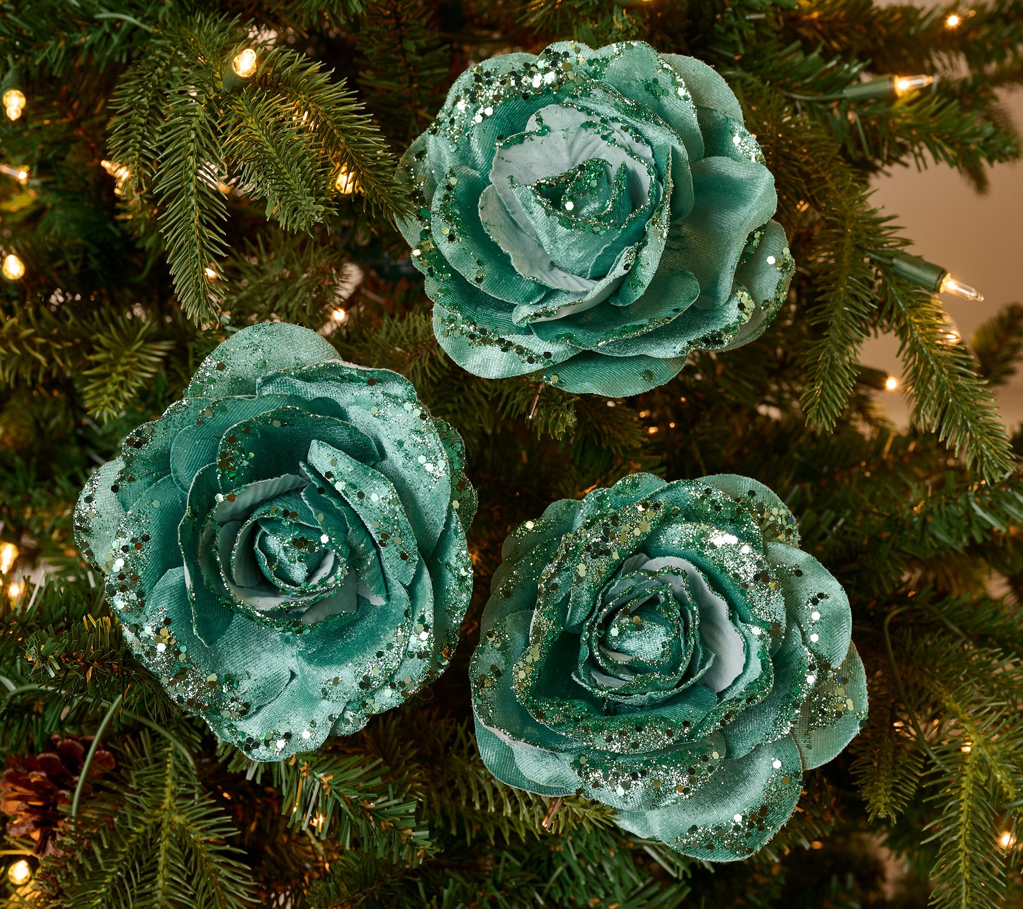 "As Is" Set of 6 Rose Clips with Glistening Petals by Valerie