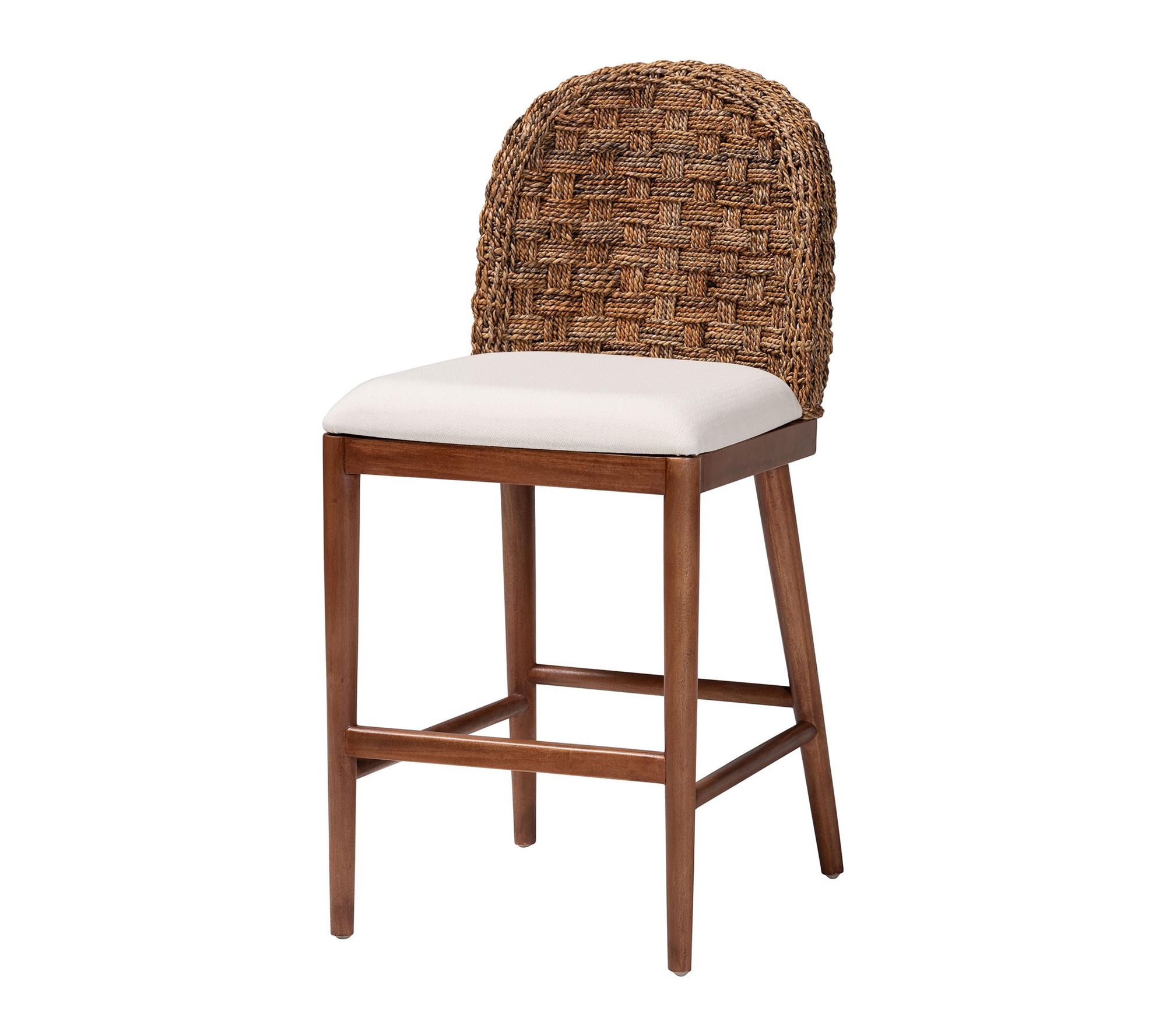 bali & pari Denver Brown Wood and Seagrass Counter Stool