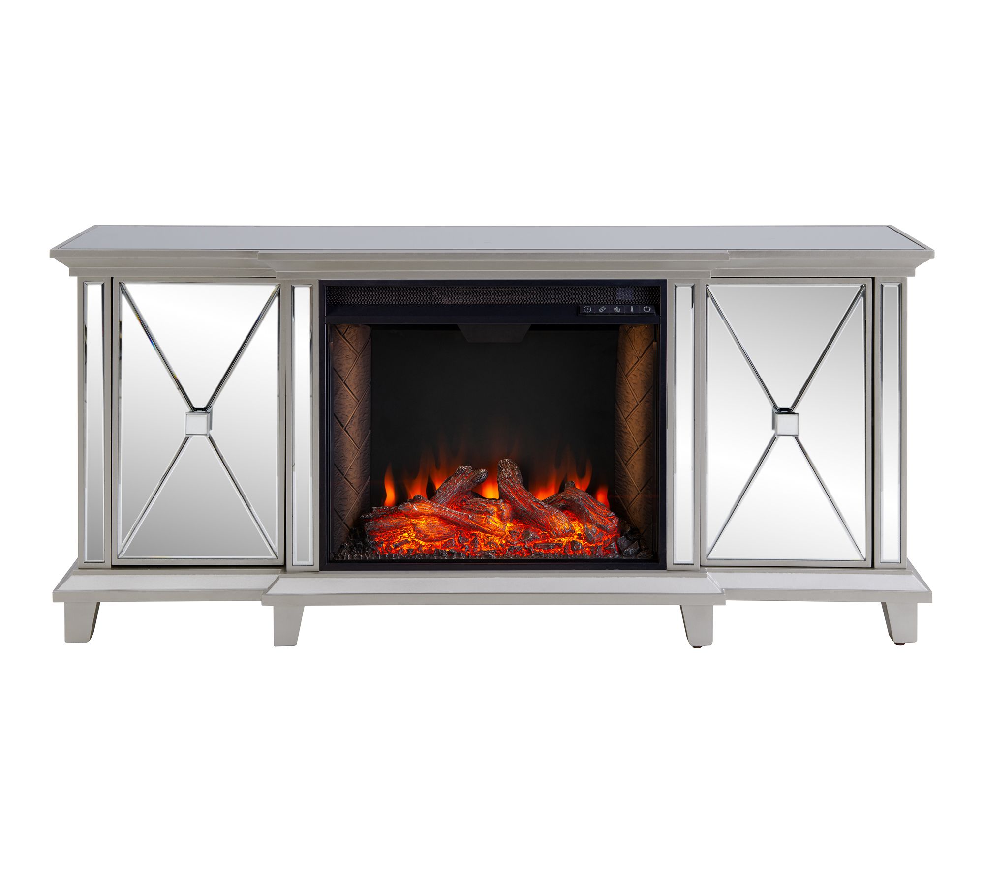 SEI Toppington Mirrored Criss Cross Fireplace Media Console