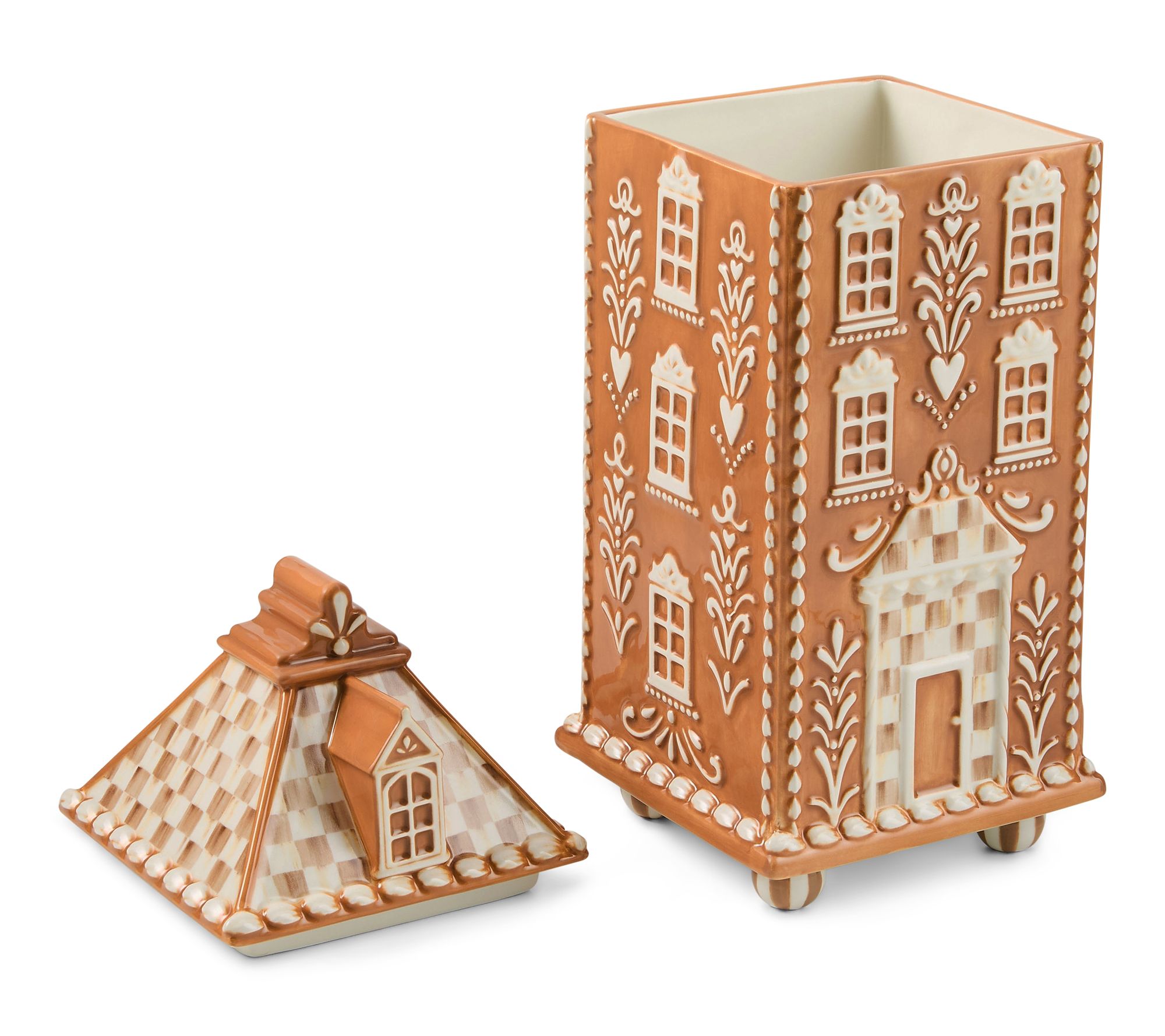 MacKenzie- Childs Mocha Check Gingerbread Large Canister | QVC