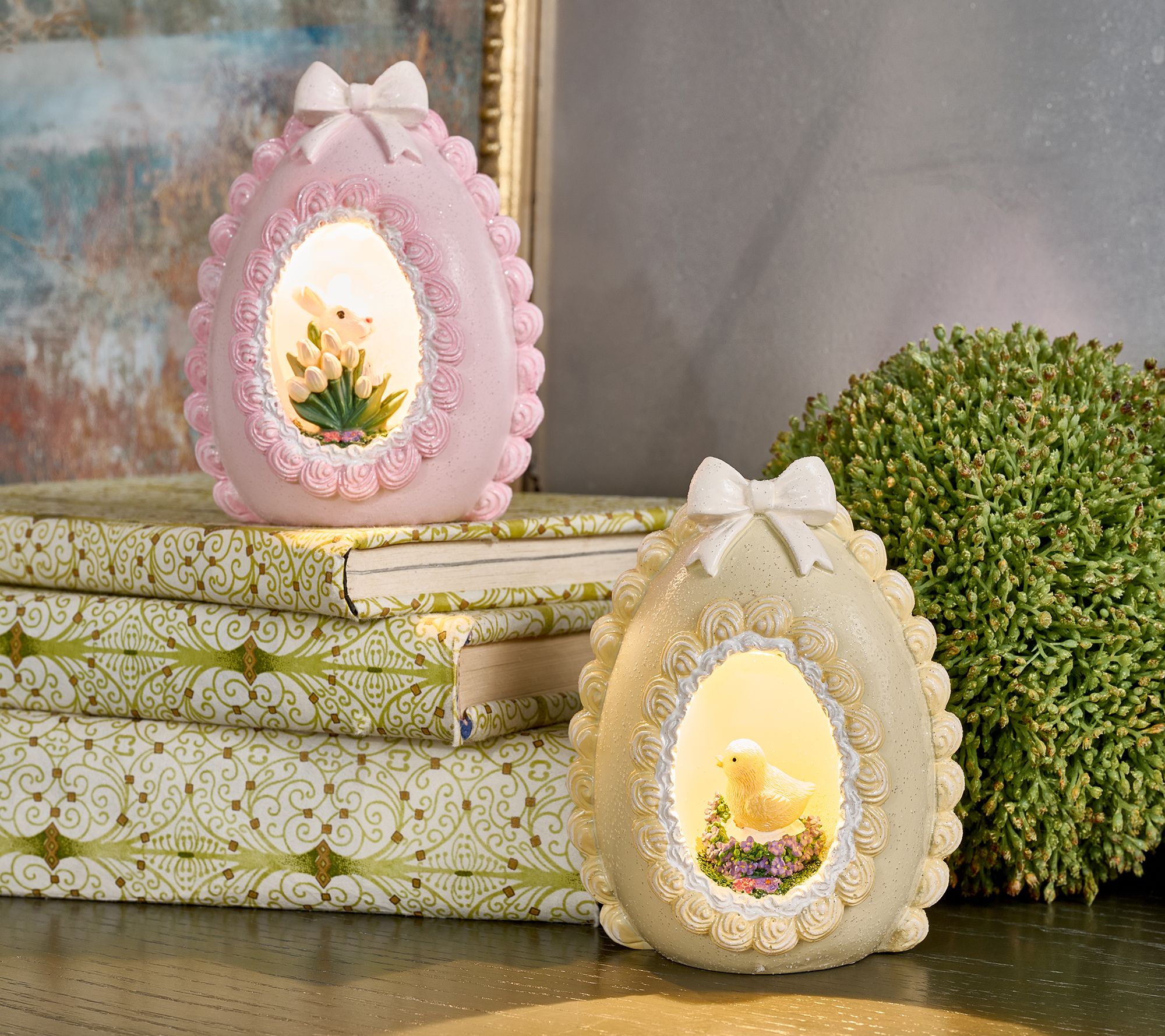 "As Is" Set/2 Illuminated Eggs with Scene by Valerie