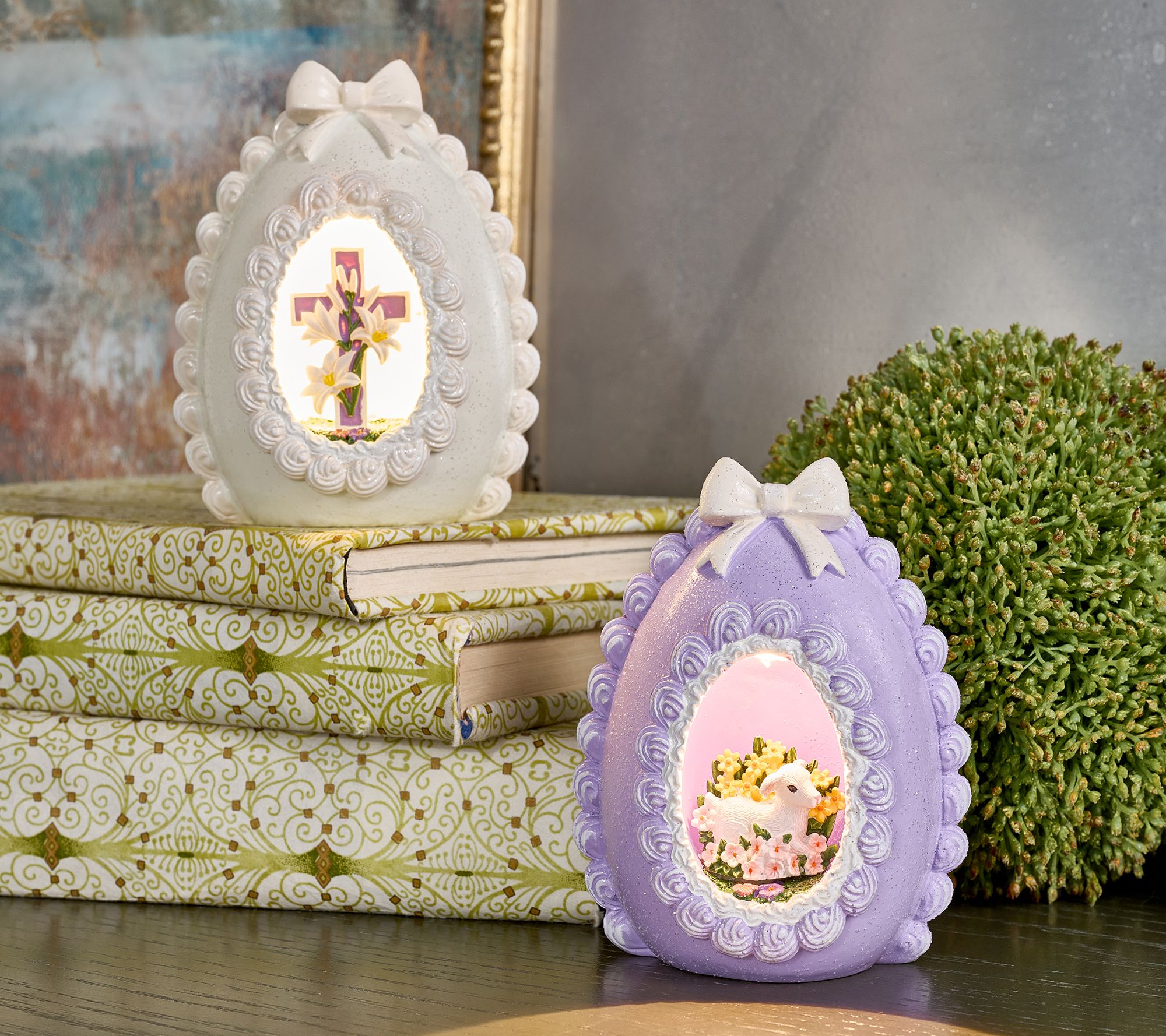 "As Is" Set/2 Illuminated Eggs with Scene by Valerie
