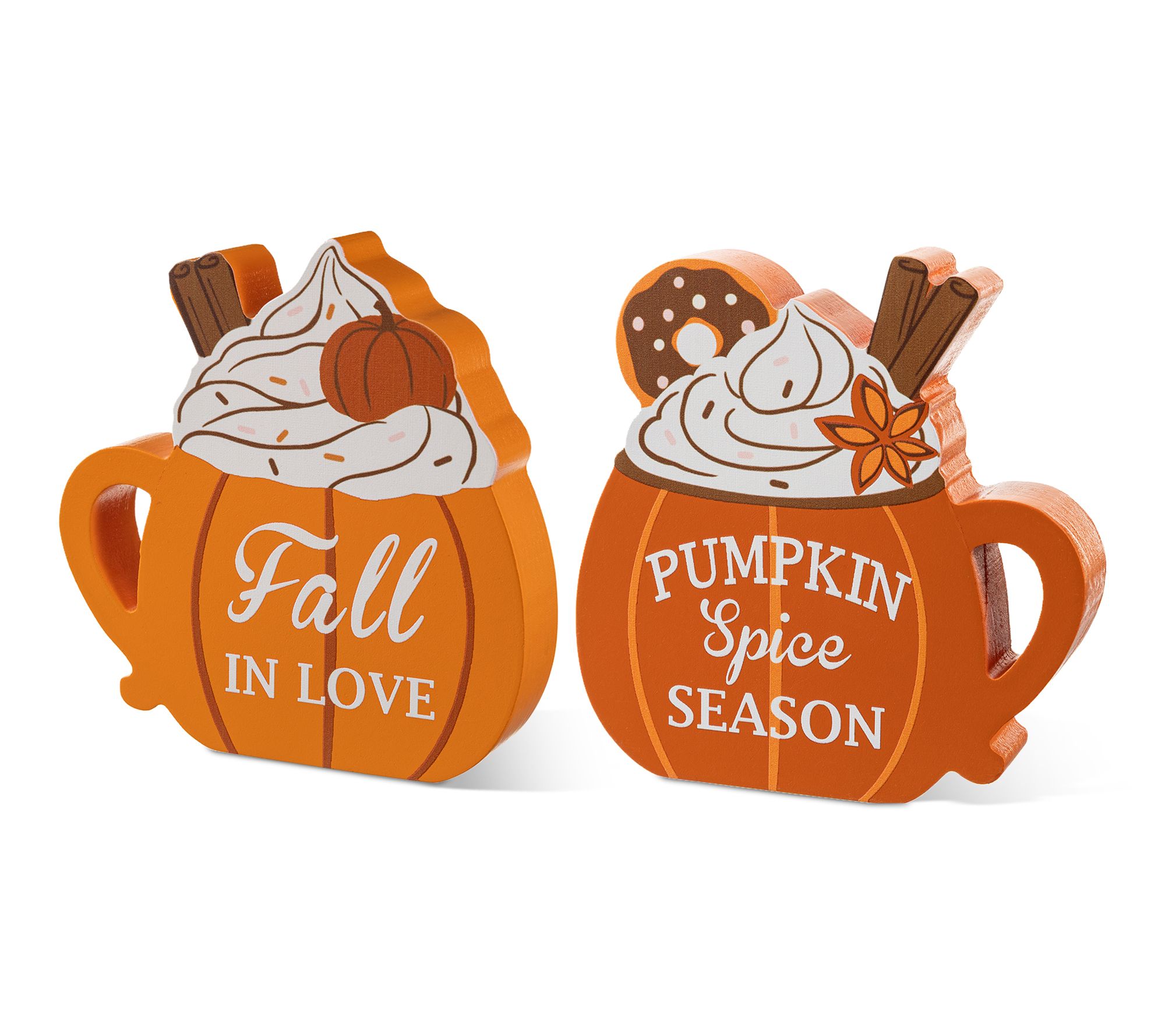 Glitzhome S/2 5.25"H Fall Wood Pumpkin Coffee Mug Table Decor