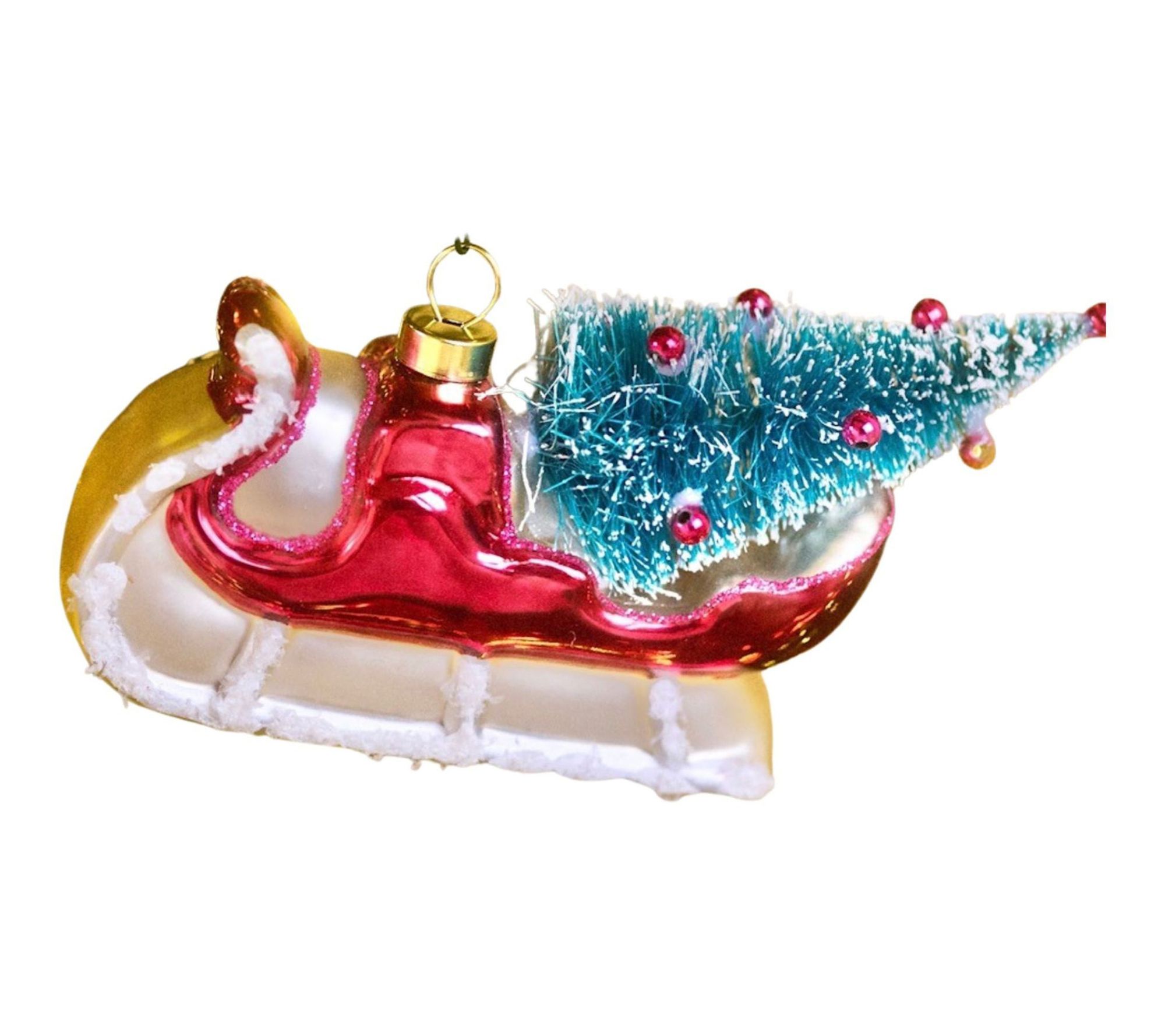 Whitehurst 5" Sleigh w/Tree Glass Ornaments by Eddie Ross