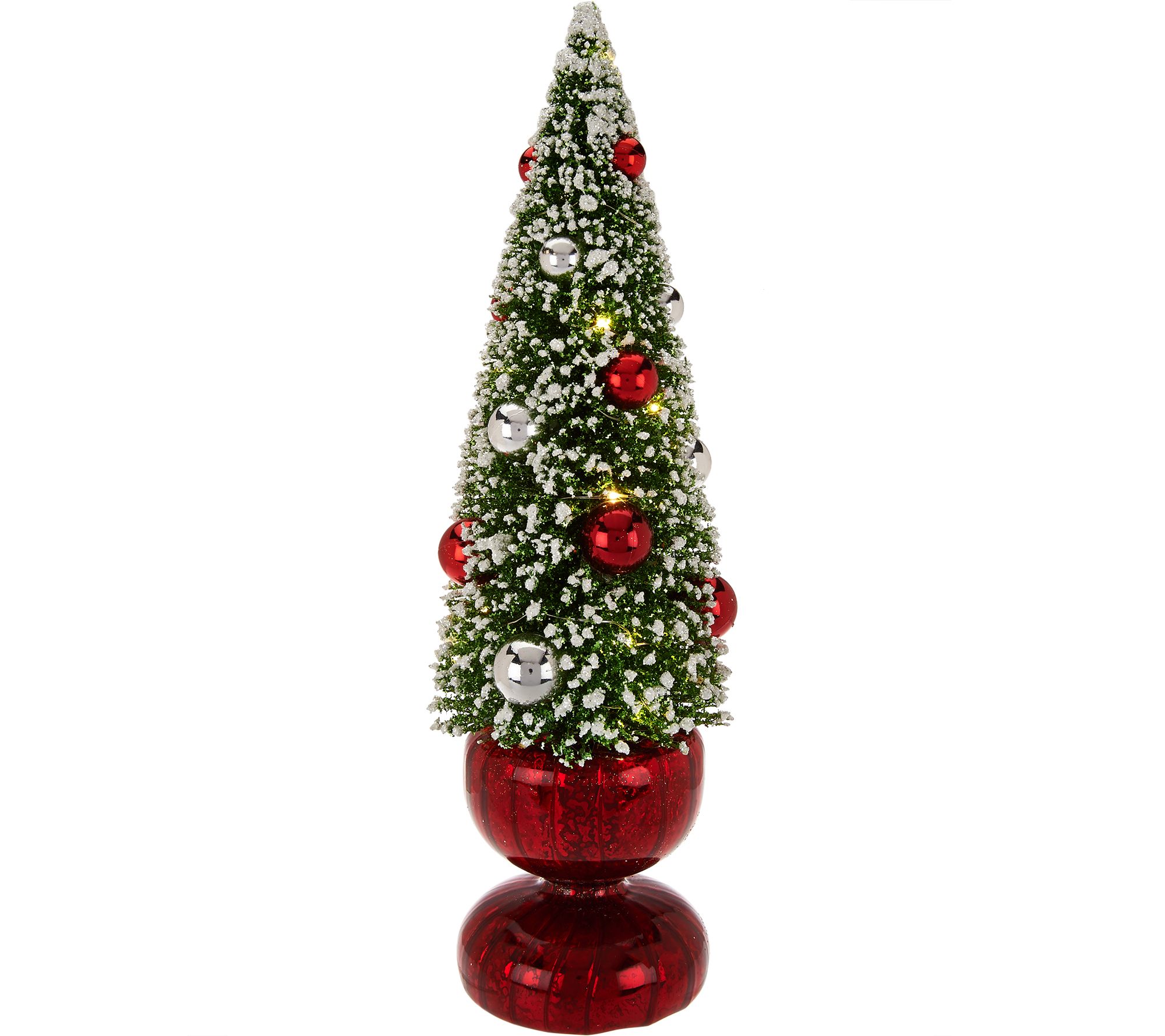 Bottlebrush Lit Tree with Ornaments and Mercury Glass Base by Valerie ...