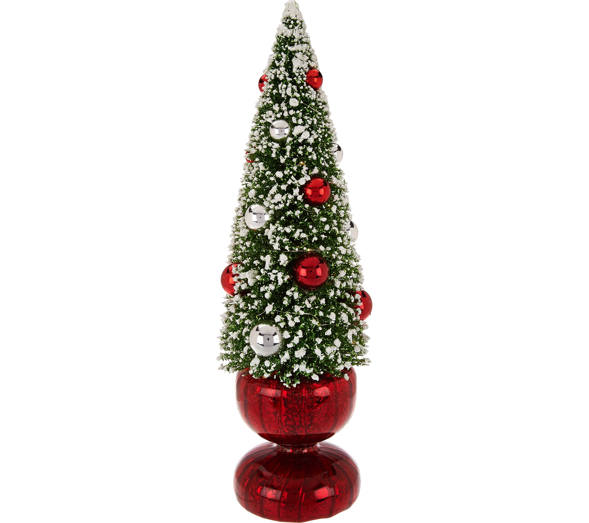 Bottlebrush Lit Tree with Ornaments and Mercury Glass Base by Valerie ...