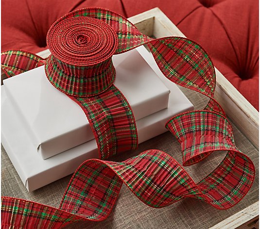 Set of (2) 2.5" x 15' Plaid Pleated Ribbon Set by Valerie