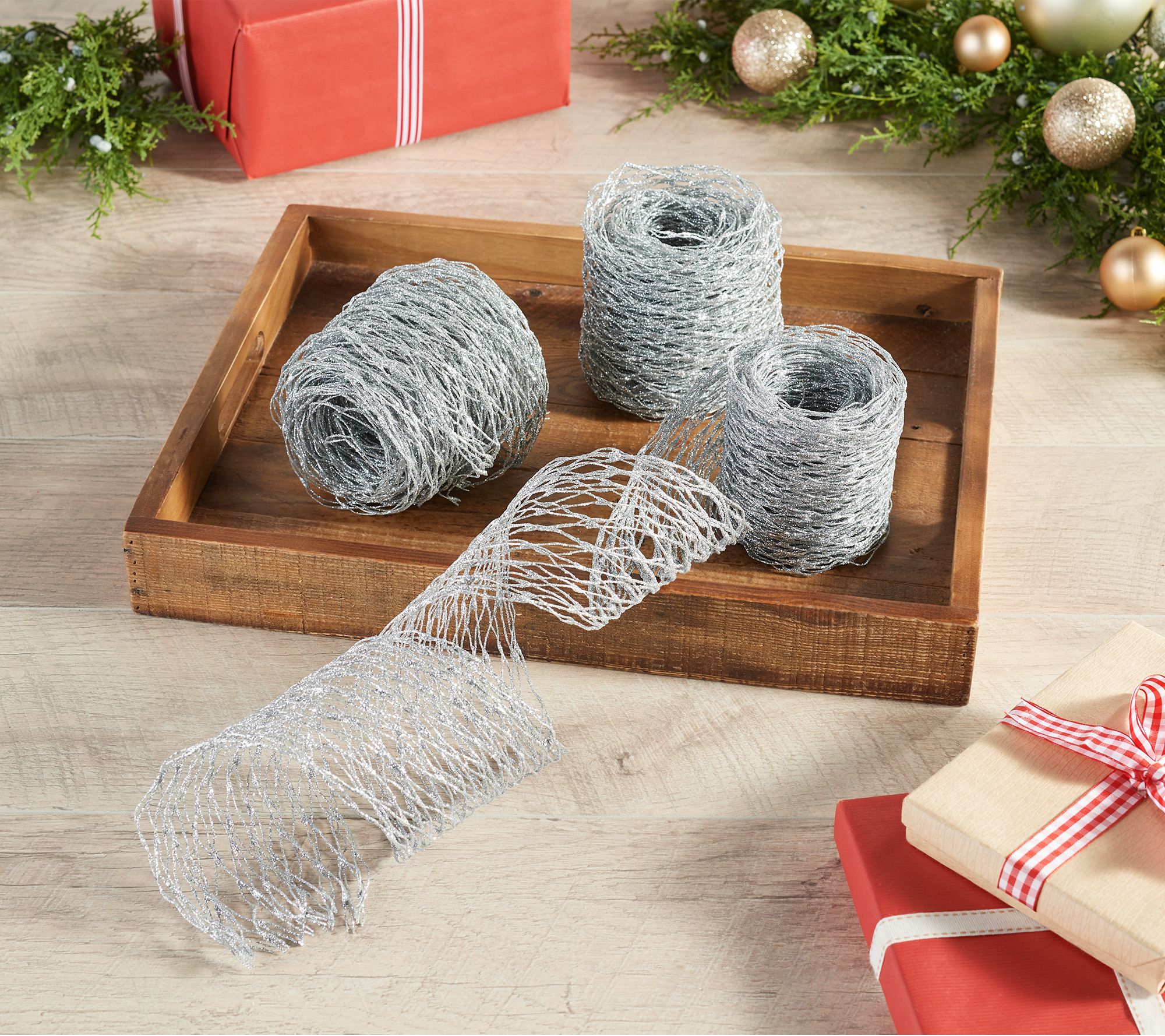 Set of 3 9' Mesh Glitter Ribbon by Valerie