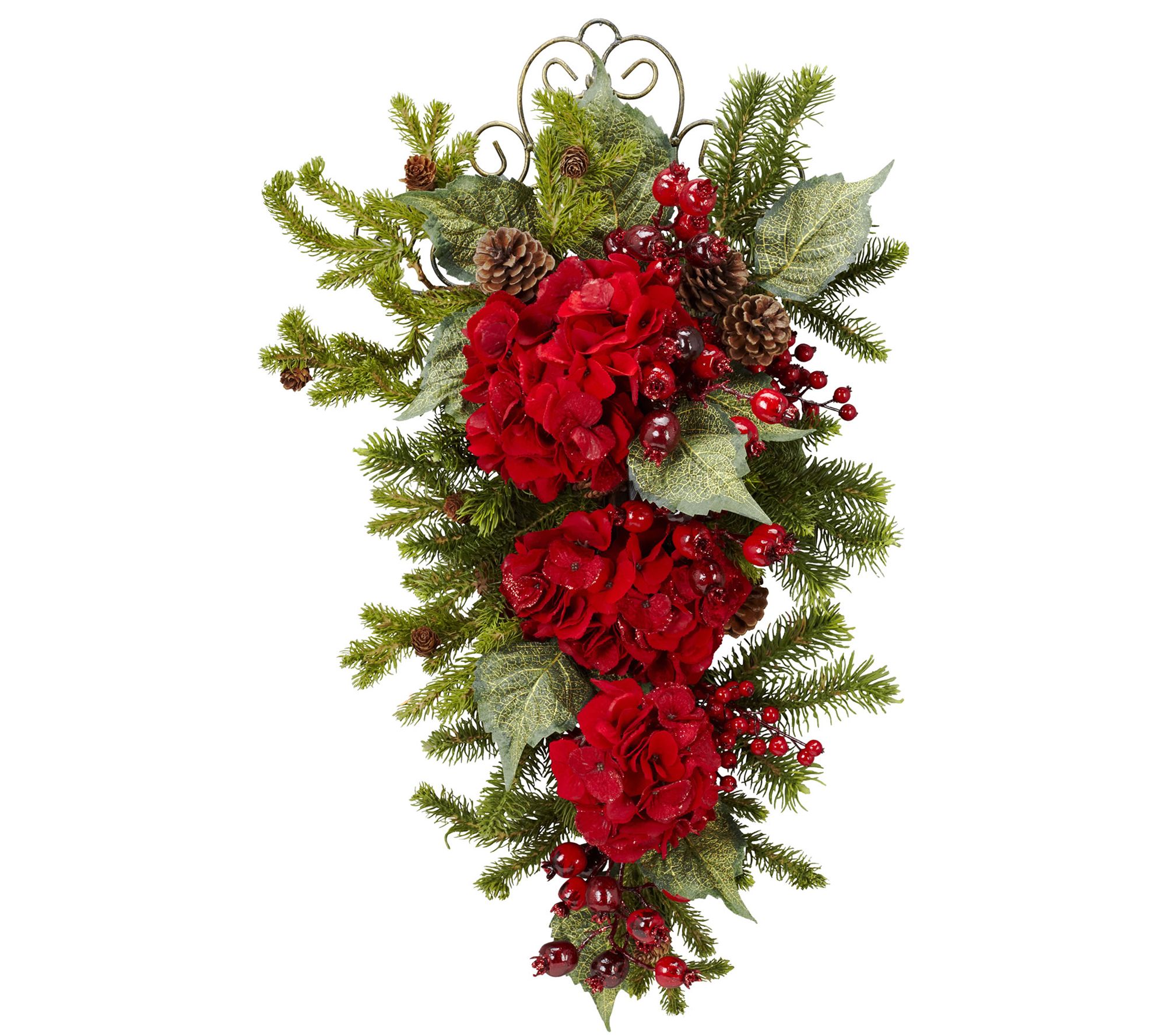 27" Christmas Hydrangea Teardrop by Nearly Natural